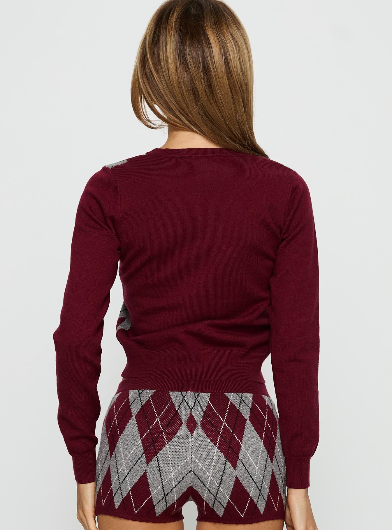 Raiven Knit Cardigan Burgundy Argyle - Image 5