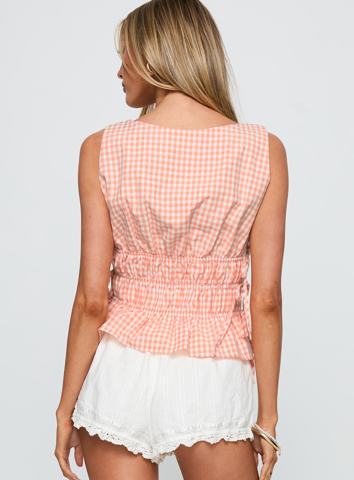 Antiqued Tie Side Top Orange Check - Image 5