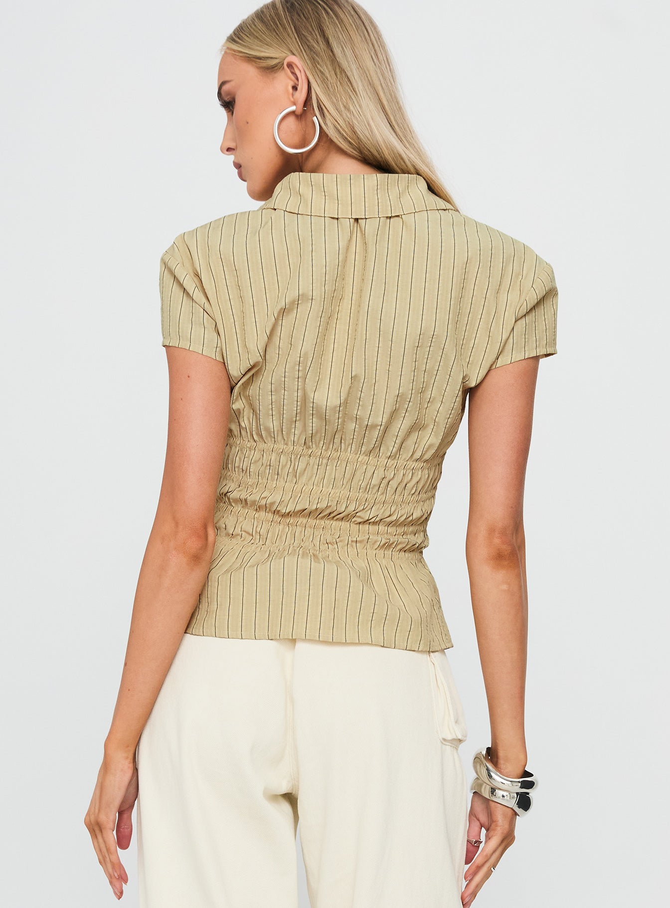 Liesel Shirred Short Sleeve Top Butter Stripe - Image 5