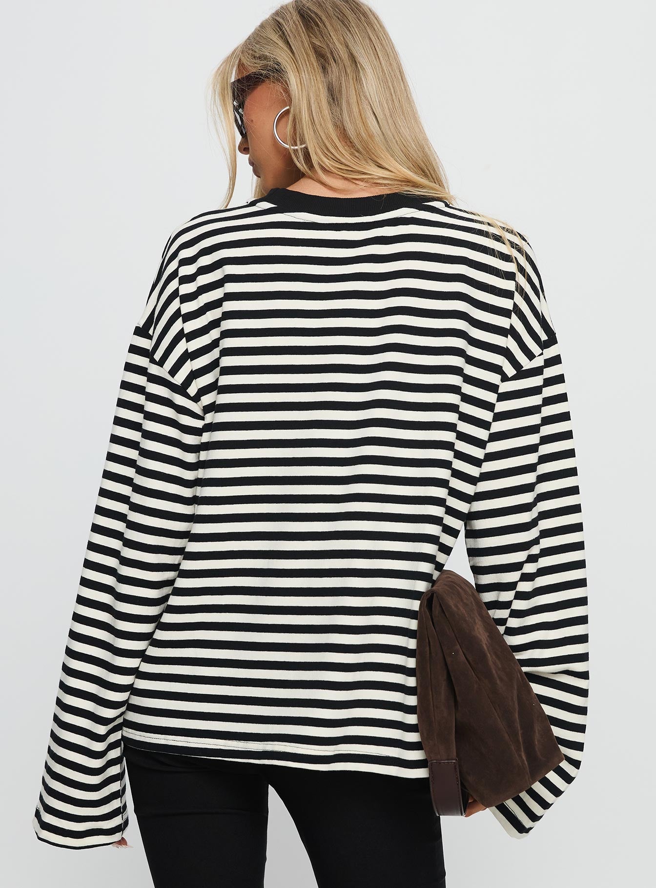Settle Down Long Sleeve Top Black White Stripe - Image 5