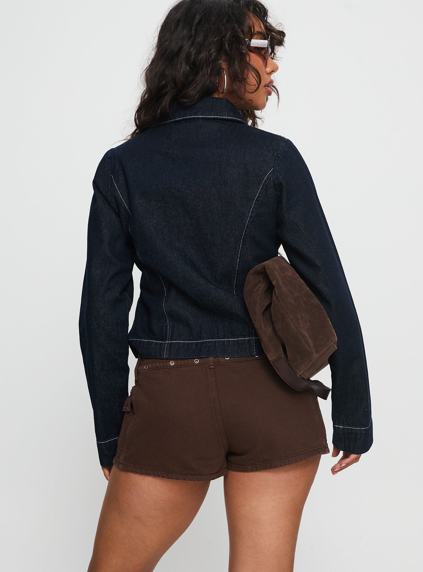 Reno Eyelet Micro Shorts Brown Wash - Image 4