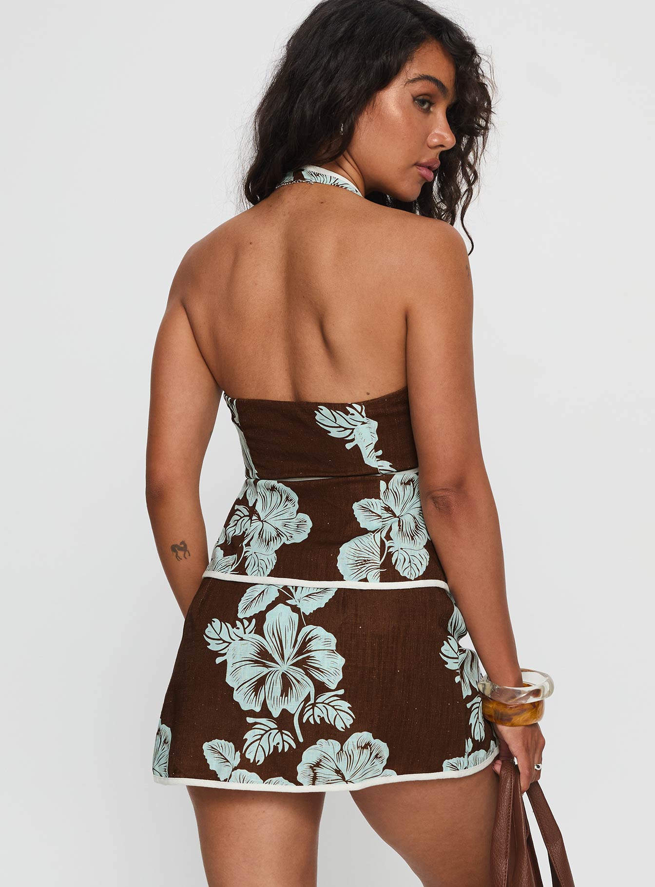 Anyah Halter Wrap Top Brown Blue - Image 5