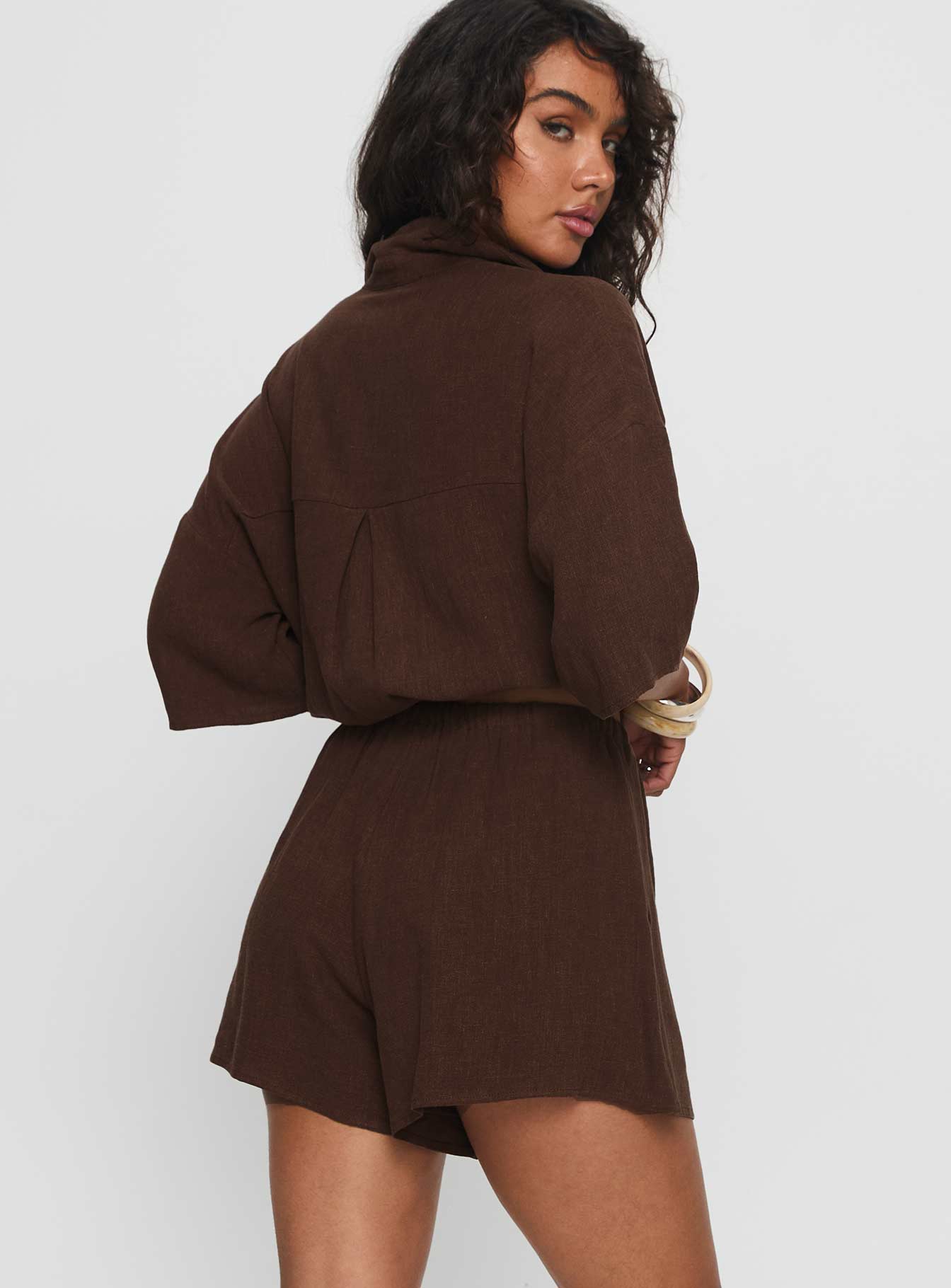 Peni Drawstring Linen Shorts Chocolate - Image 5