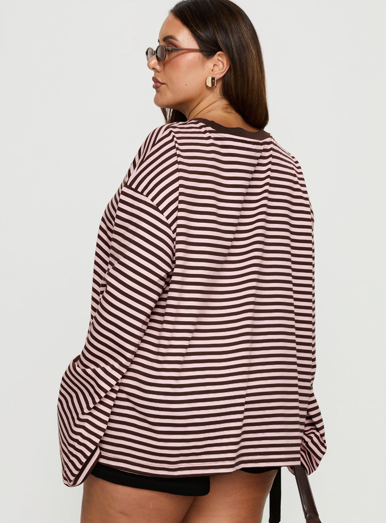 Settle Down Long Sleeve Top Pink Brown Stripe Curve - Image 5