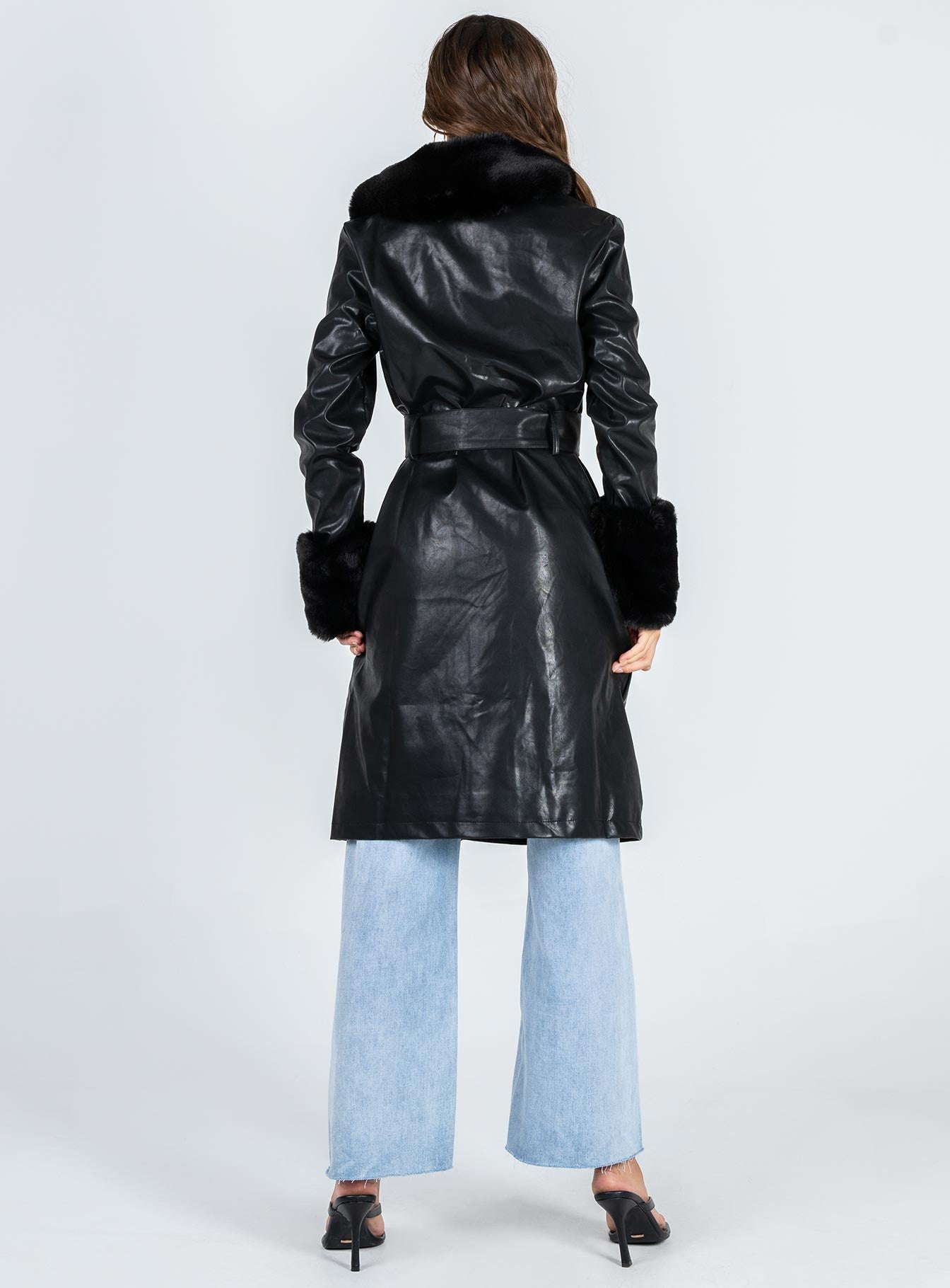 Brooklyn Faux Leather Long Coat Black - Image 6