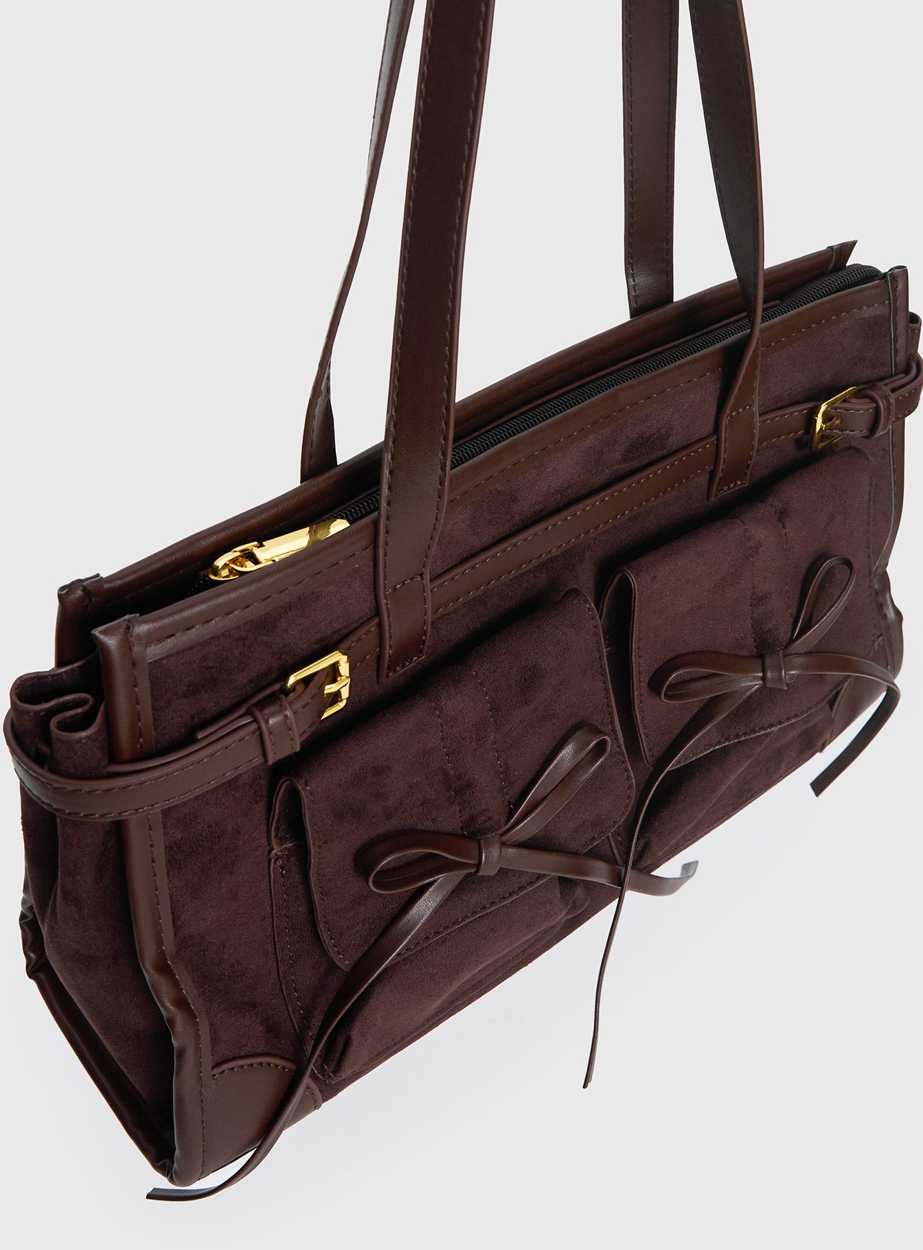 Beaming Bow Detail Shoulder Bag Brown - Image 5