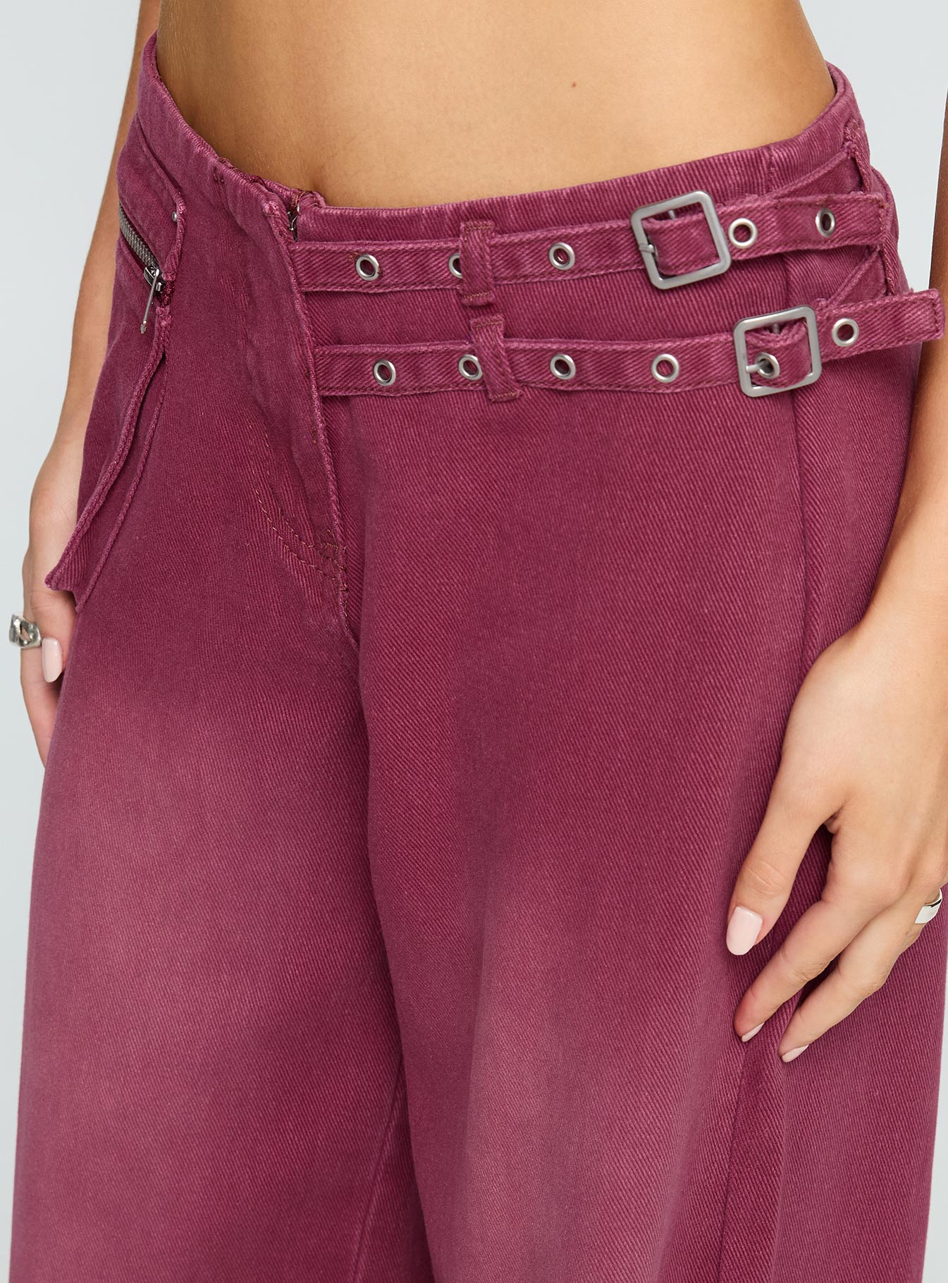 Paltrow Mid Rise Wide Leg Cargo Jeans Washed Burgundy - Image 6