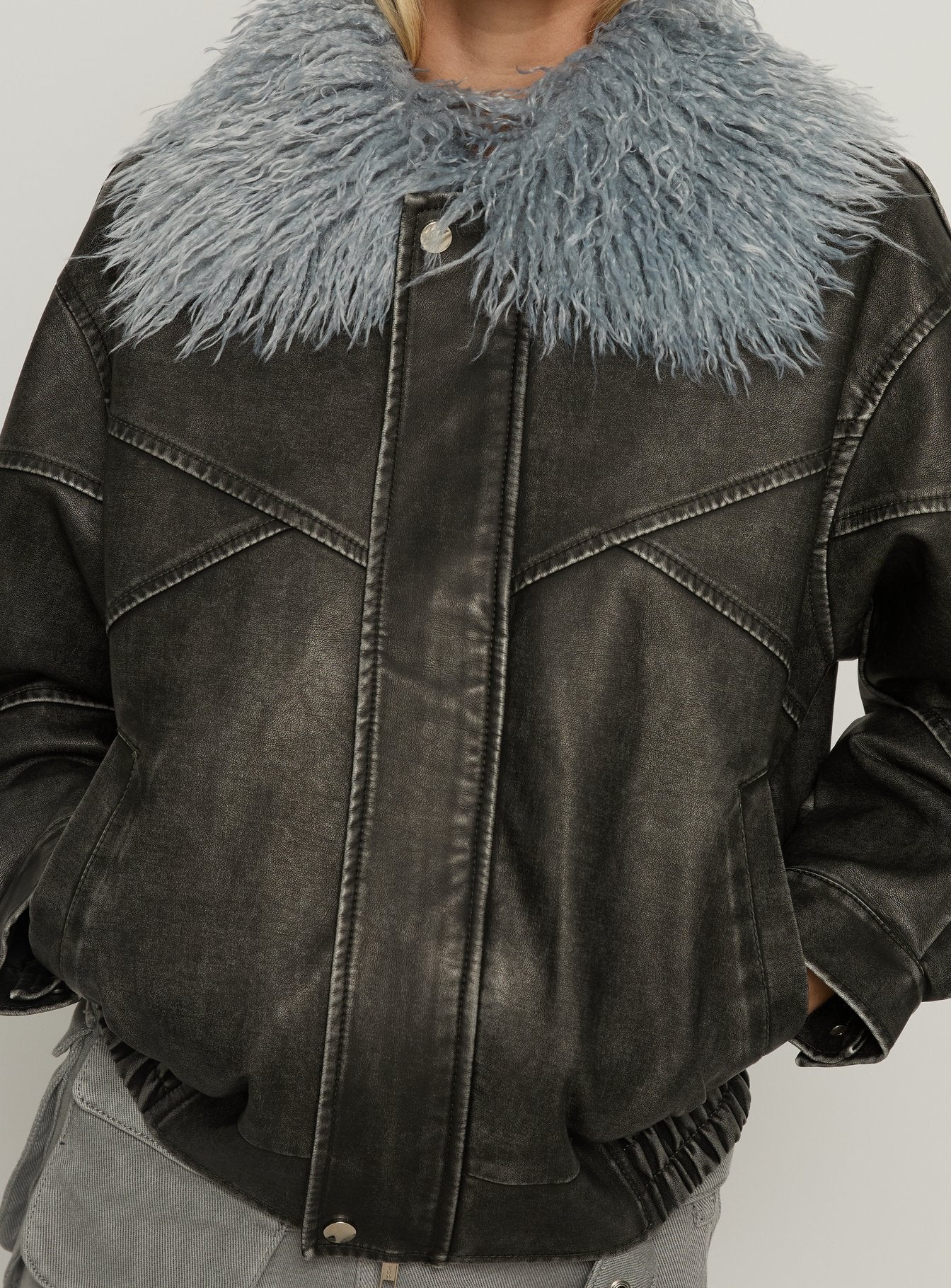 Brittanni Fluffy Collar Jacket Black Blue - Image 6
