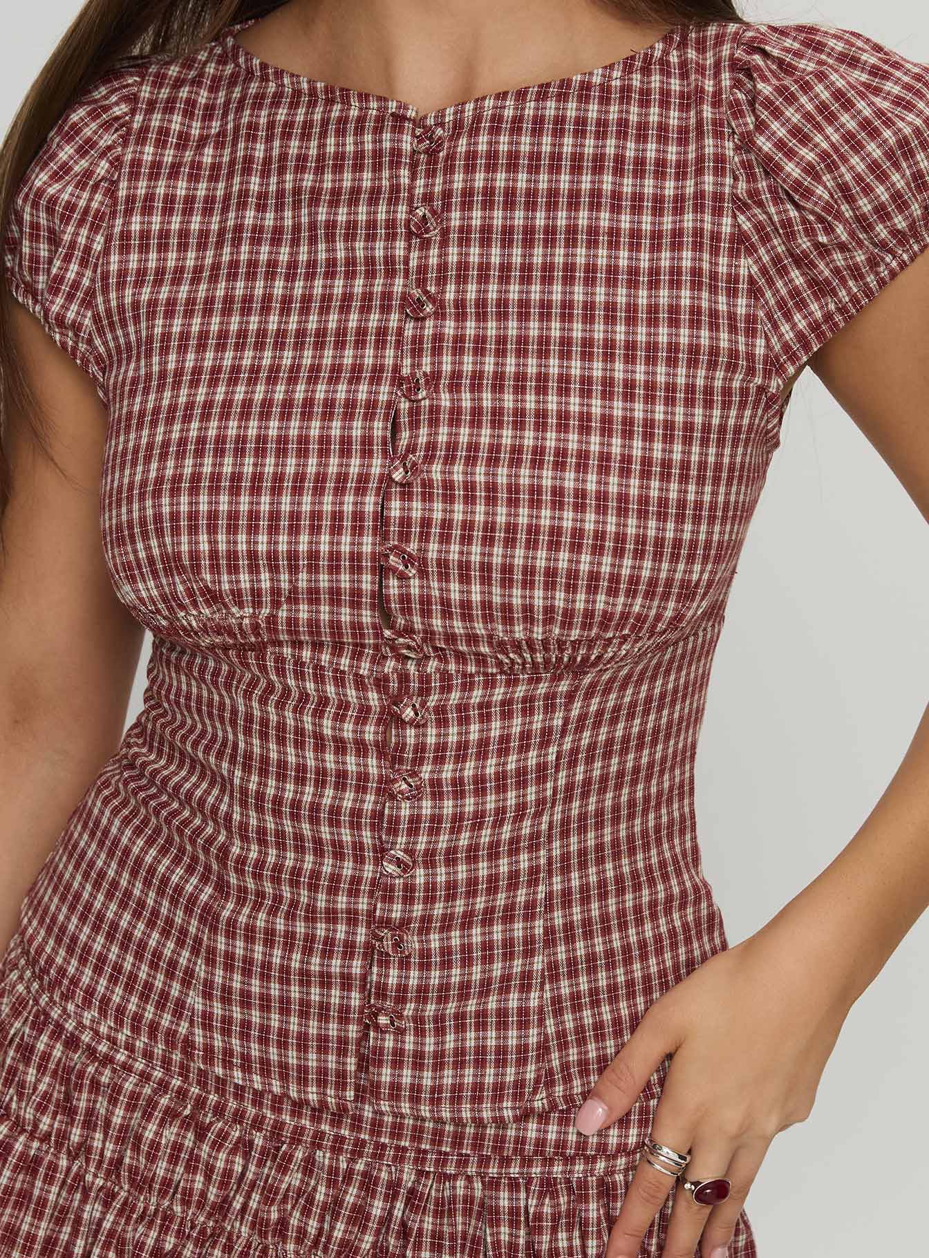 Alixandra Puff Sleeve Blouse Top Red Check - Image 6