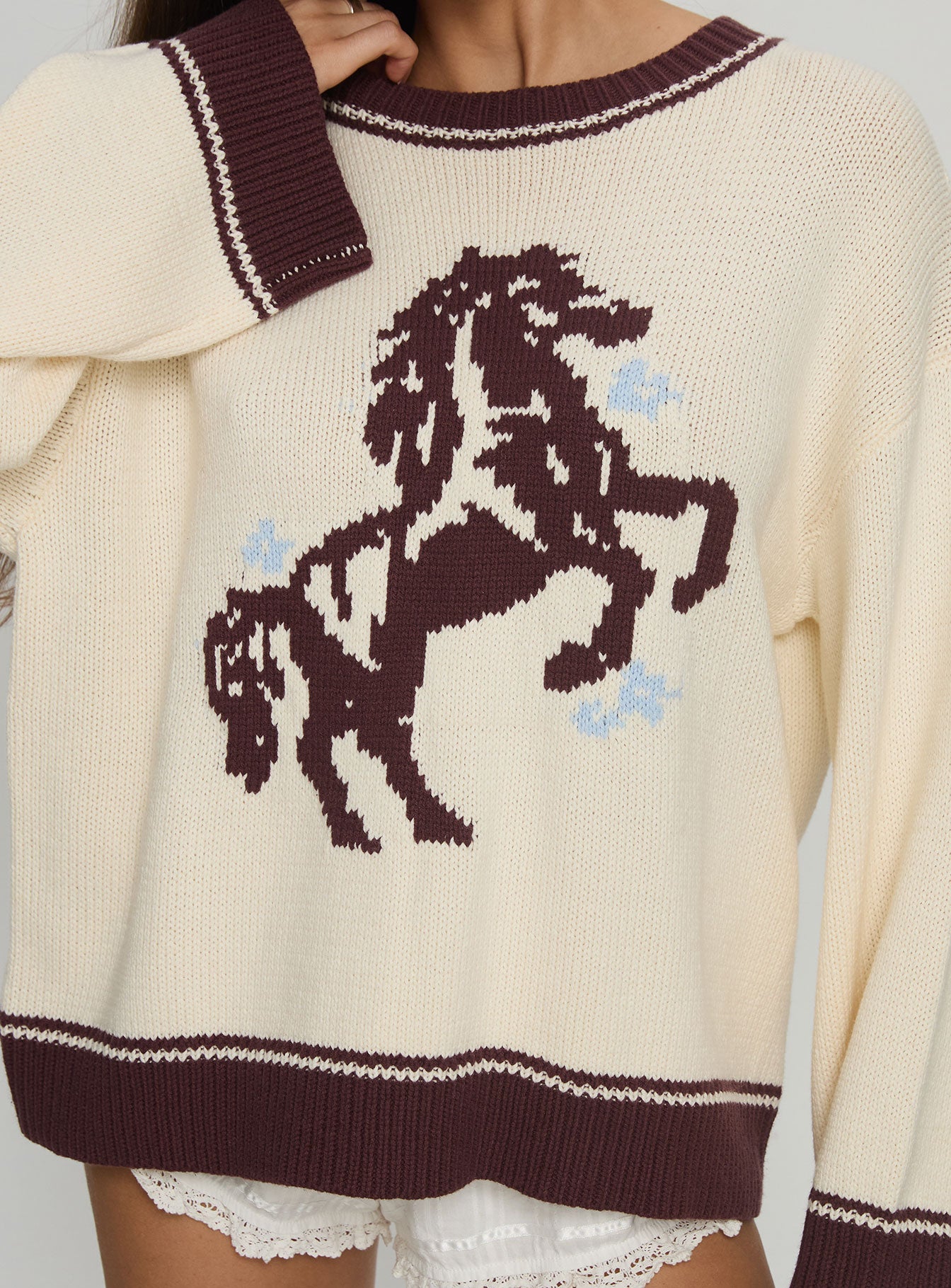 Rhianonn Horse Graphic Knit Sweater Cream Brown - Image 6