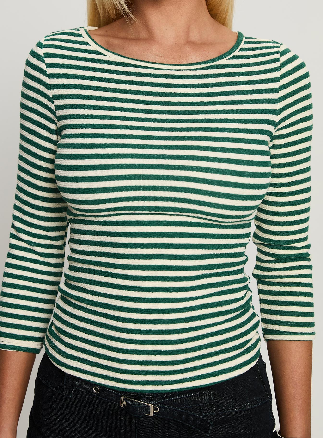 Missouri 34 Sleeve Textured Top Green Stripe - Image 6