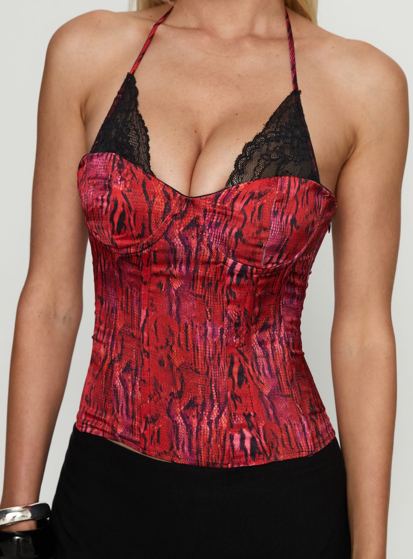 Joylene Lace Up Corset Red Black - Image 6