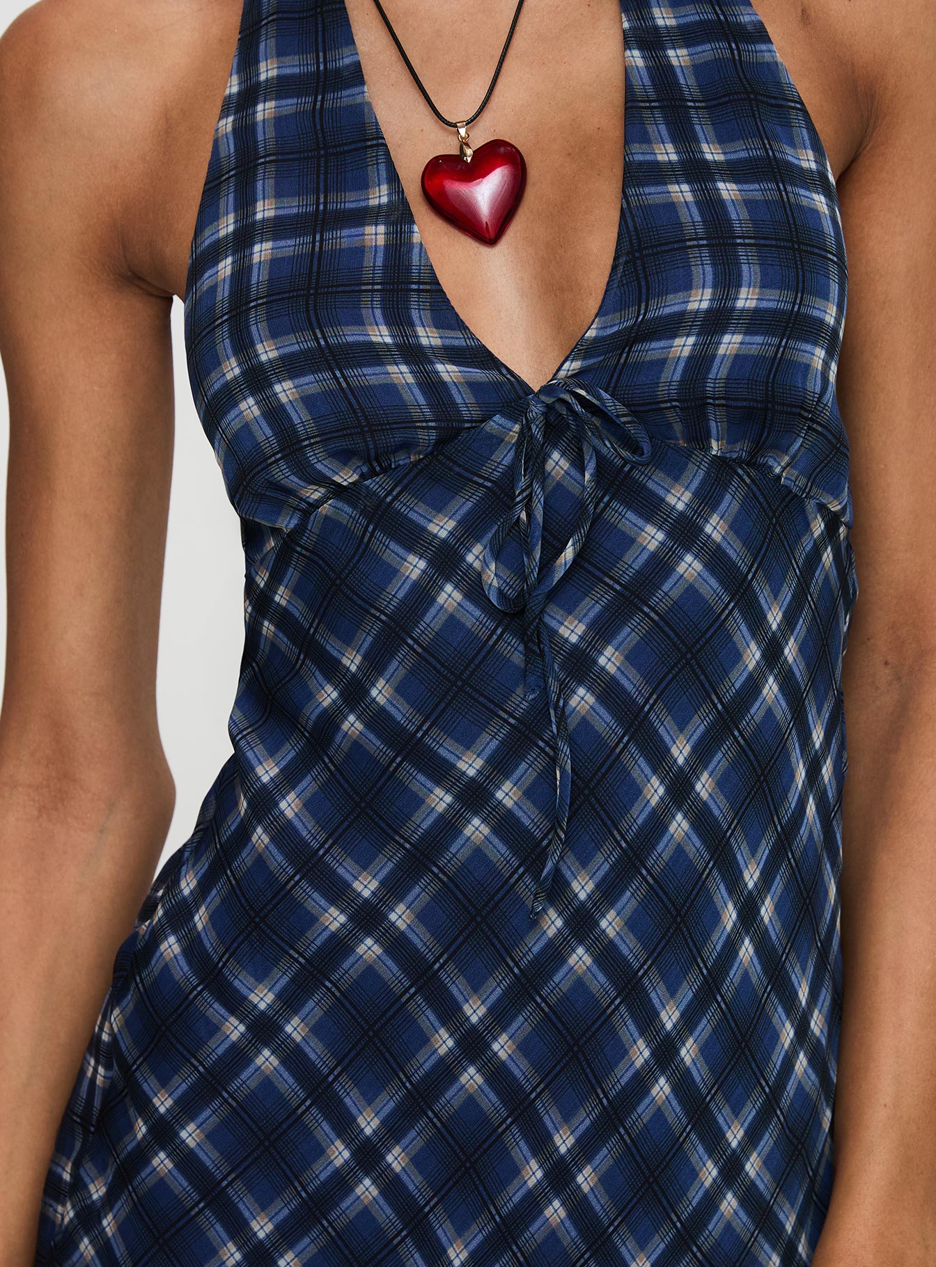 Laraline Halter Mini Dress Navy Check Petite - Image 6