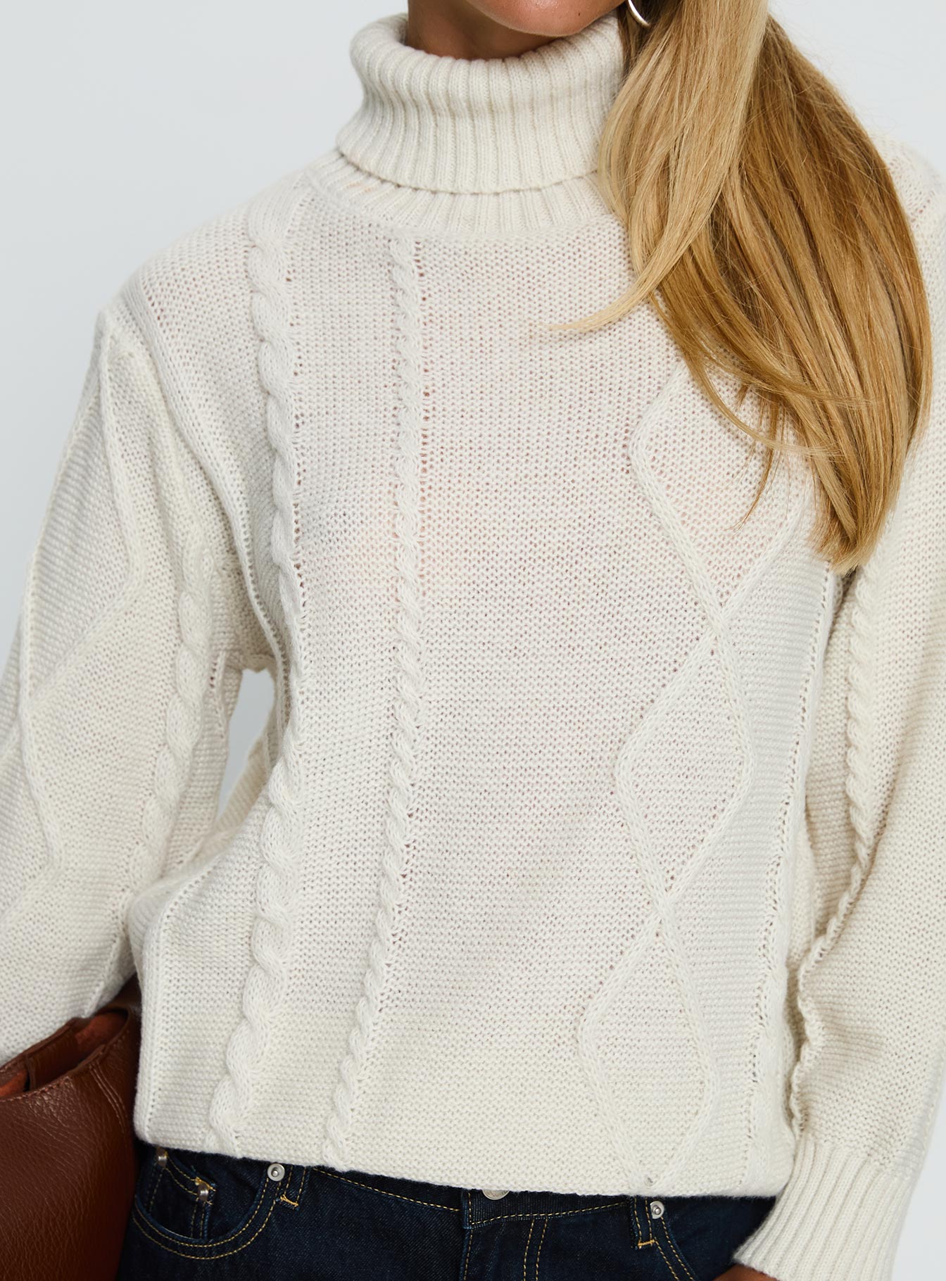 Tarynne Cable Knit Turtle Neck Sweater Beige - Image 13