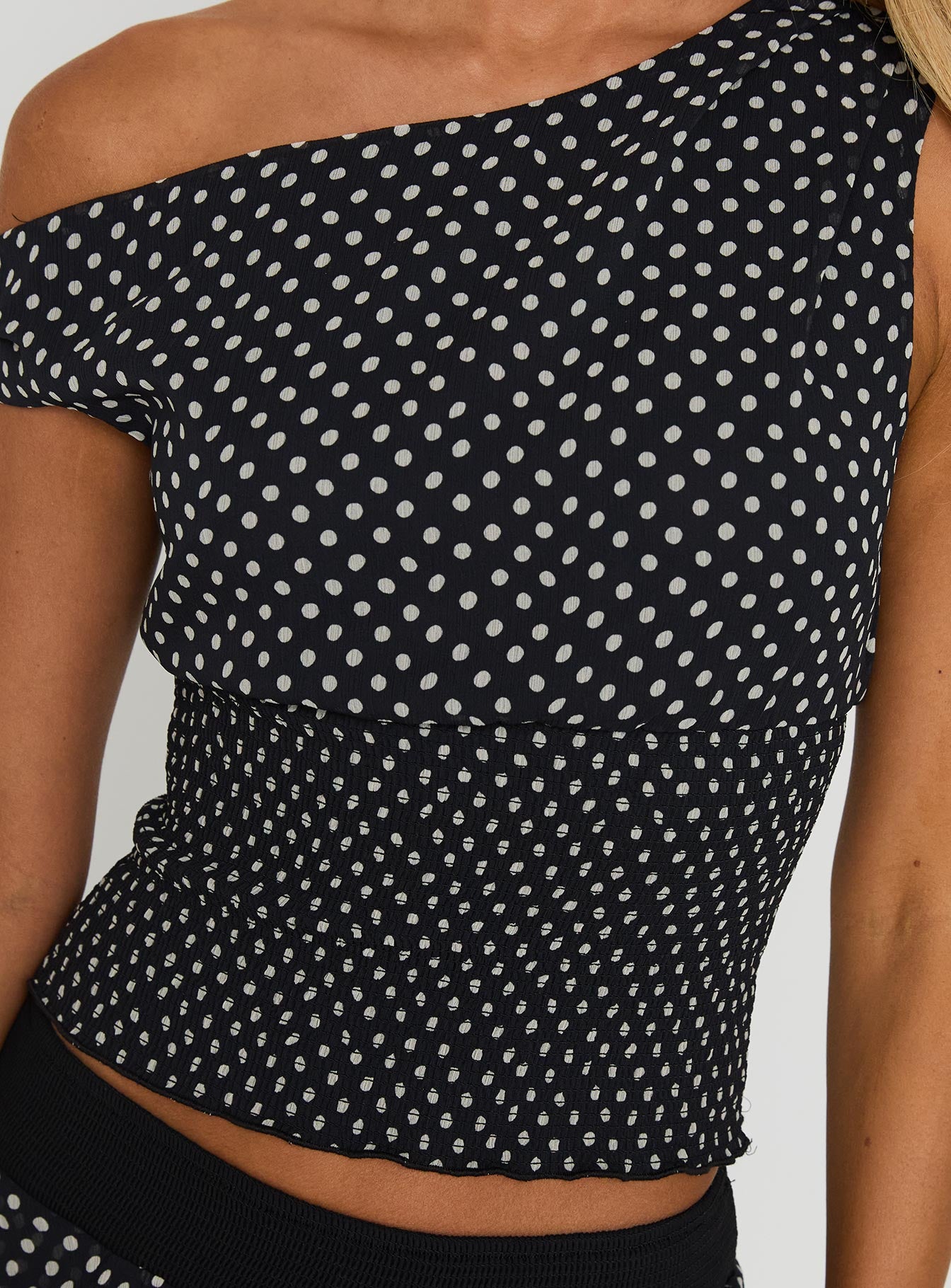 Ready To Party Off Shoulder Top Black Polka - Image 6