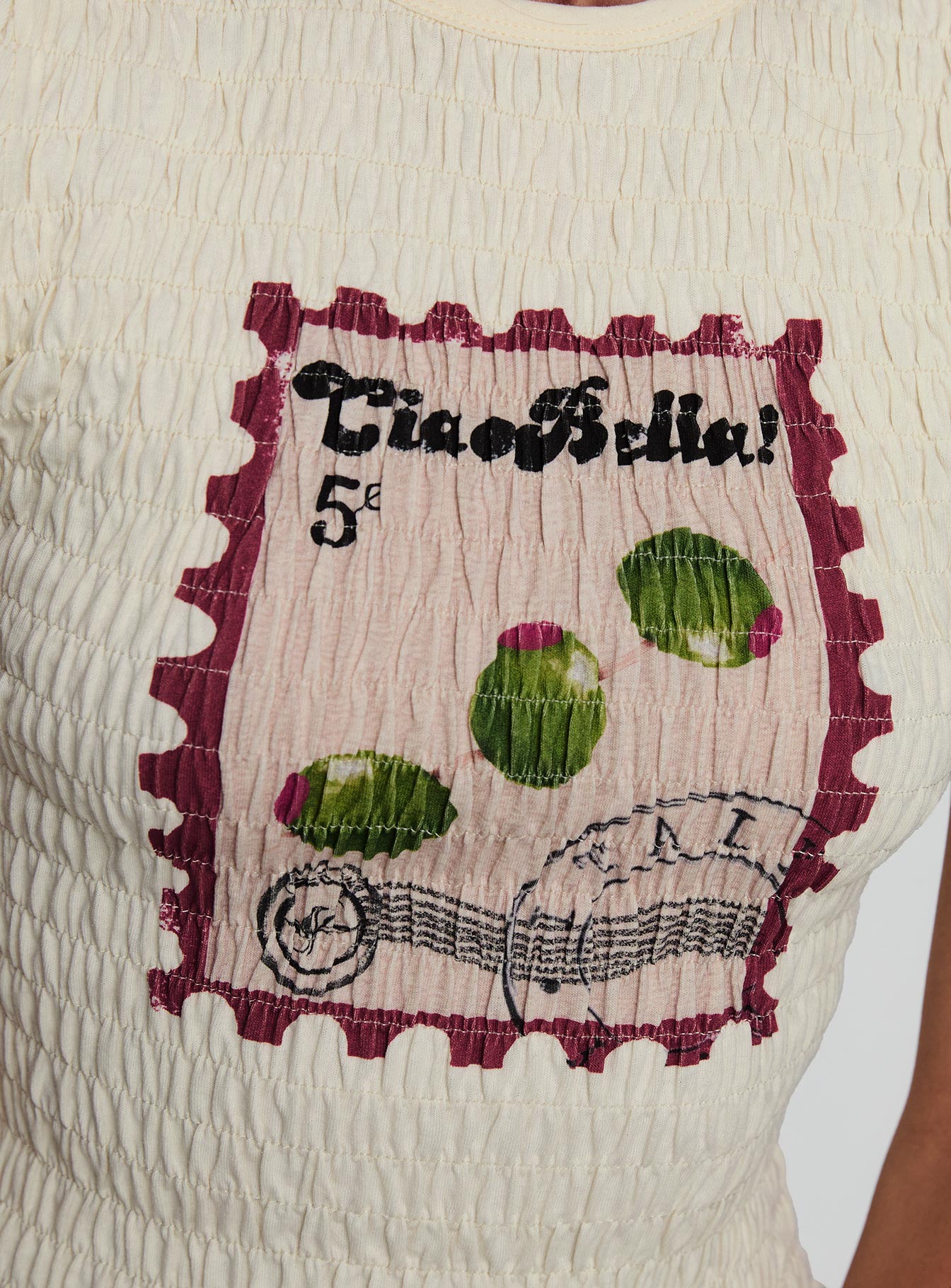 Ciao Bella Shirred Graphic Top Cream - Image 6