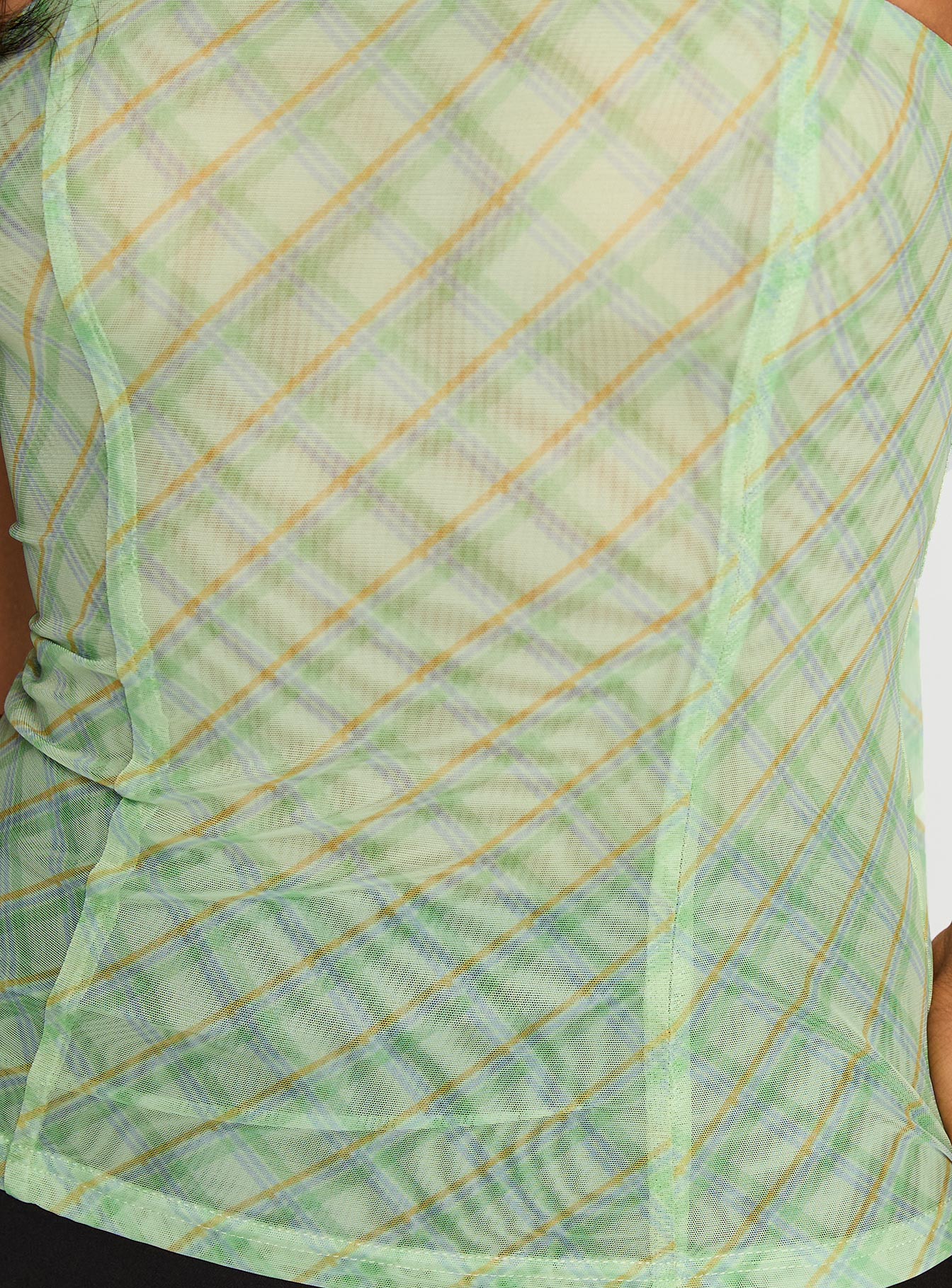 No Comparison Neck Tie Strapless Top Green Check - Image 6