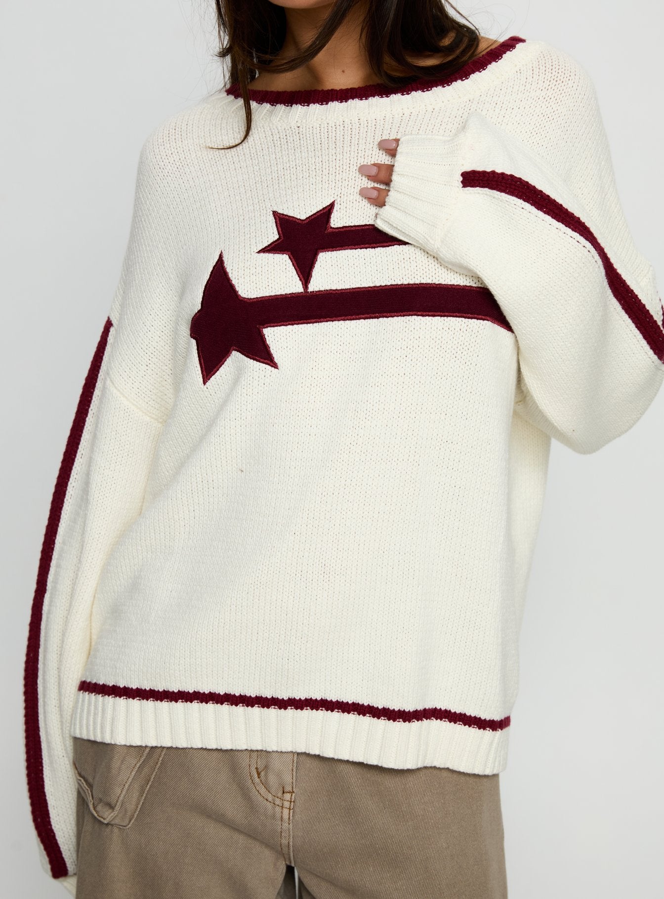 Star Track Graphic Jumper Cream Red - Image 6