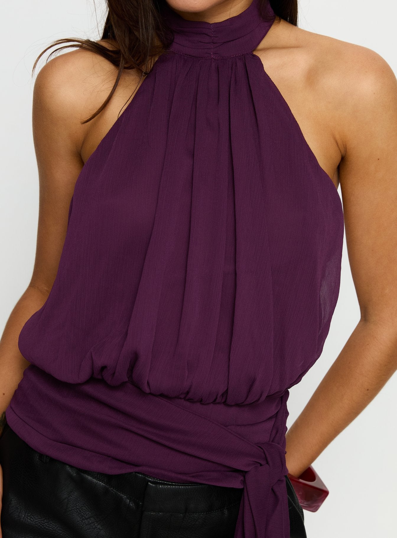 Faythe High Neck Tie Top Berry - Image 5