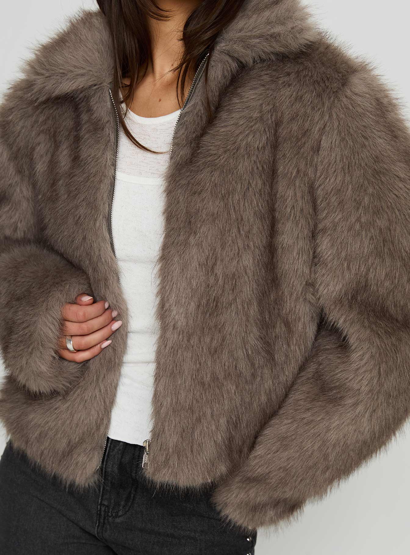 Kimberli Faux Fur Collared Jacket Brown - Image 6