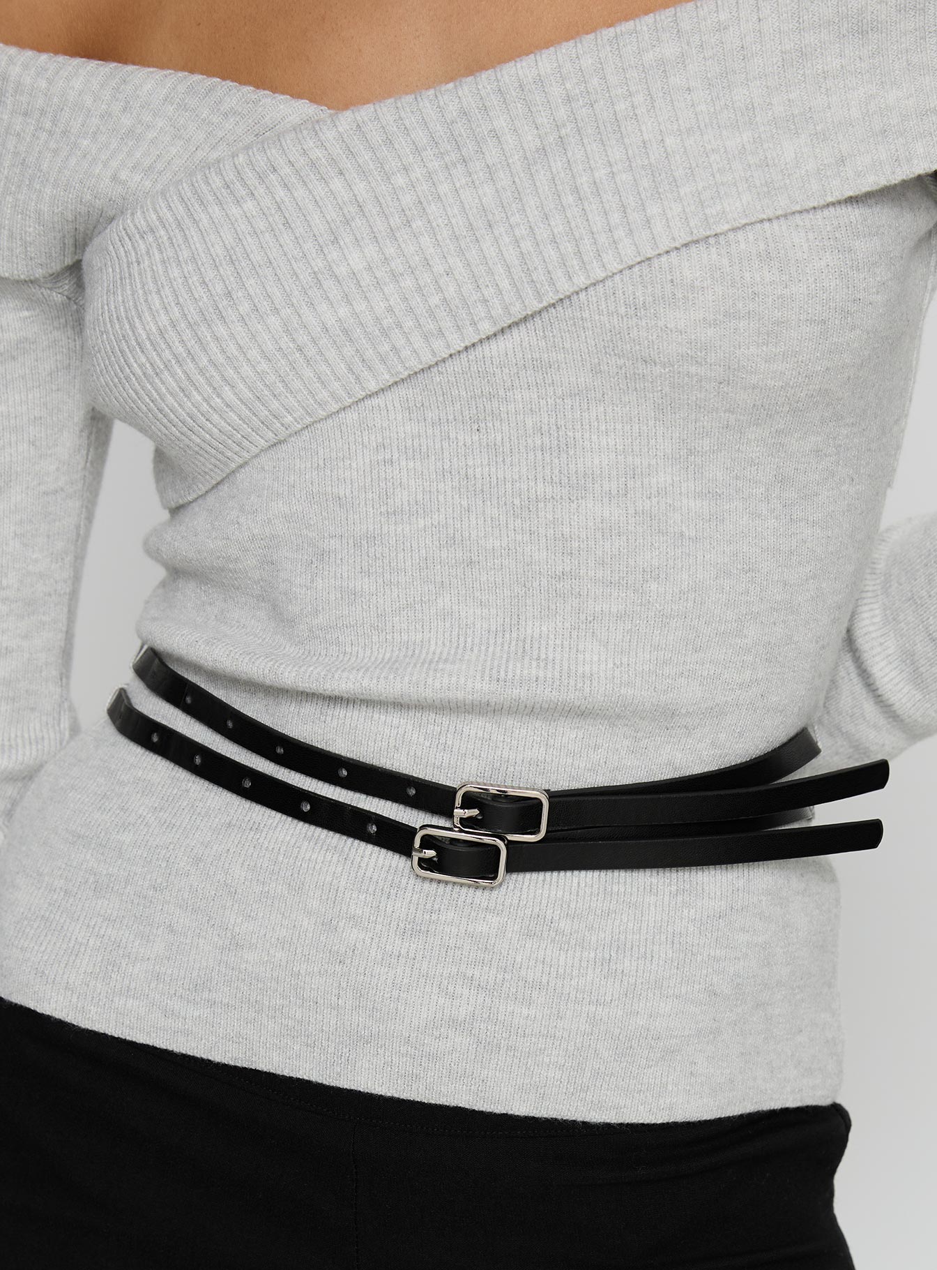 Ellenore Belt Detail Off Shoulder Top Grey - Image 6