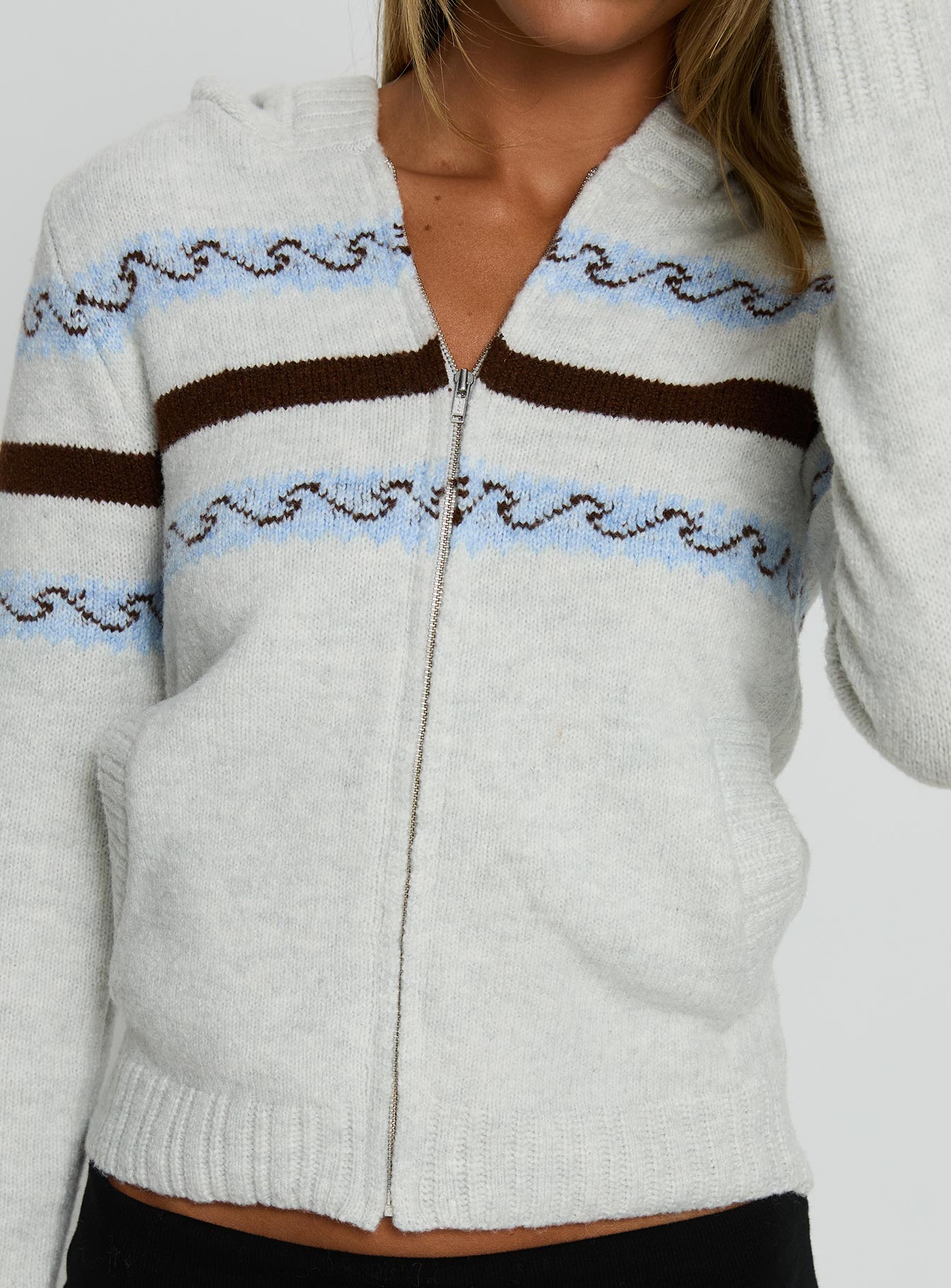 Zaylina Graphic Zip Through Knit Sweater Grey - Image 6