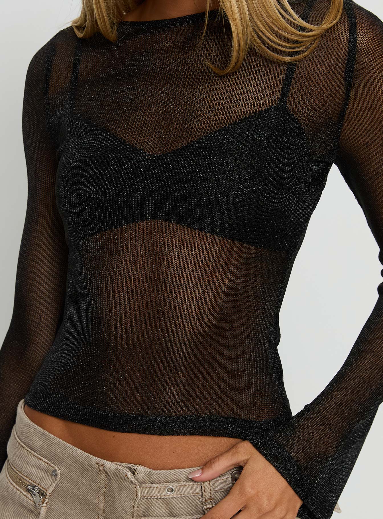 Perfect Mirage Sheer Long Sleeve Top Black - Image 6