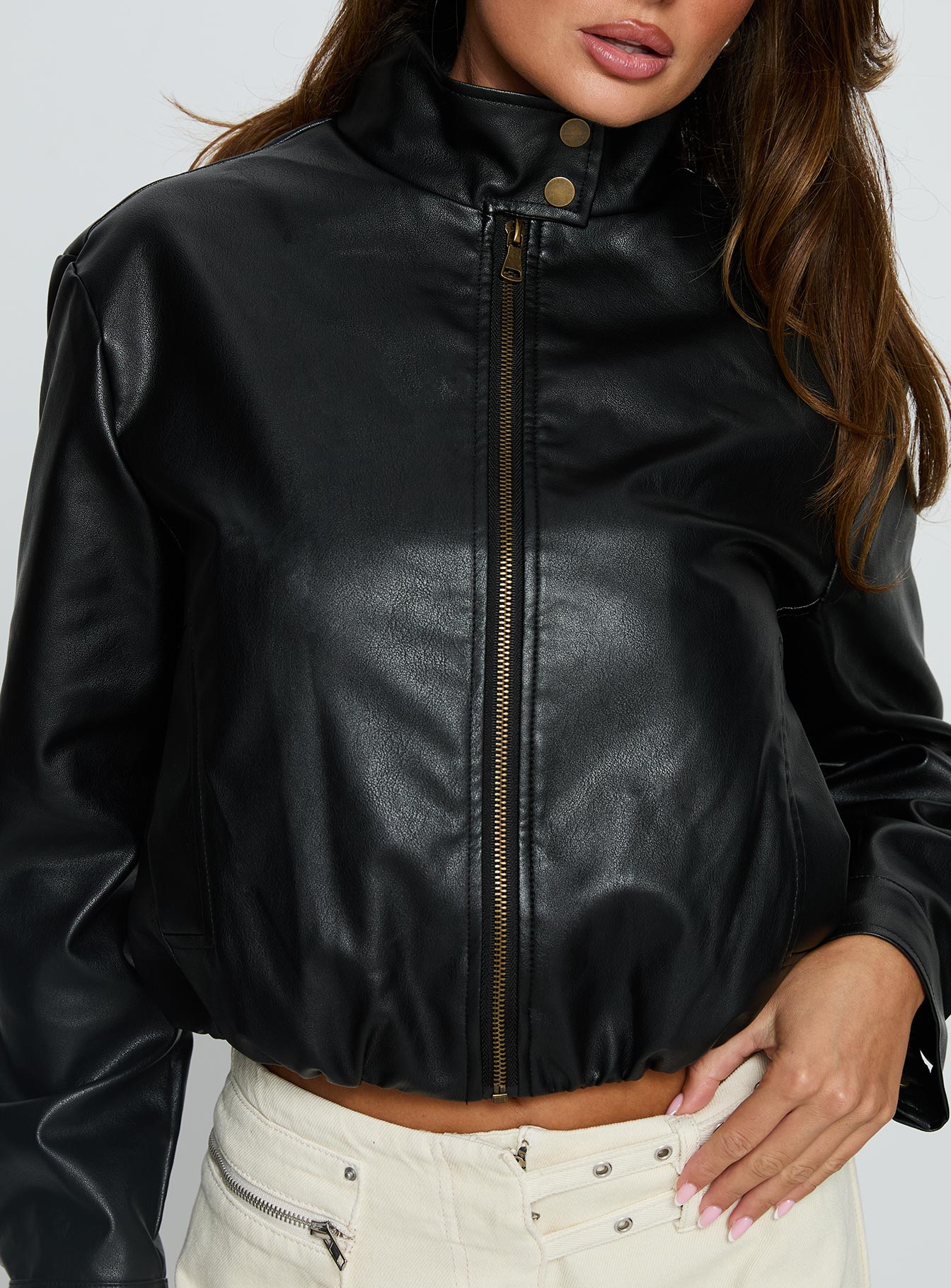 Monay Faux Leather Jacket Black - Image 5