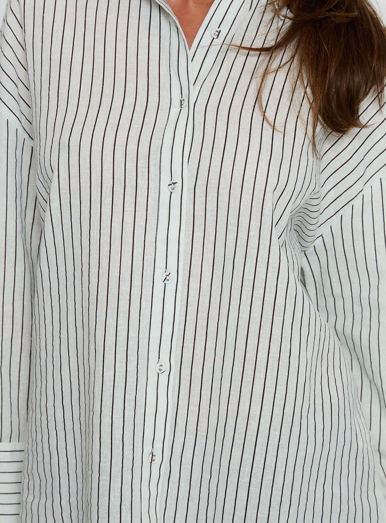 Alexi Long Sleeve Button Down Top Blue Brown Stripe - Image 5