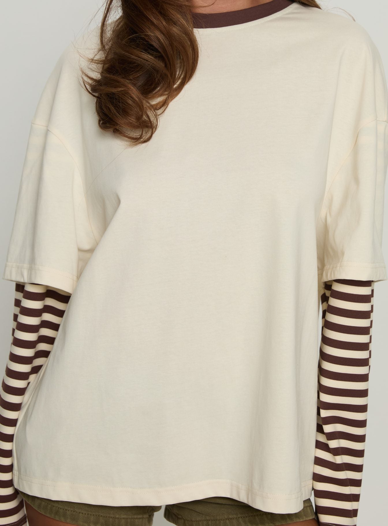Ryann Long Sleeve Layered Top Cream Brown Stripe - Image 6