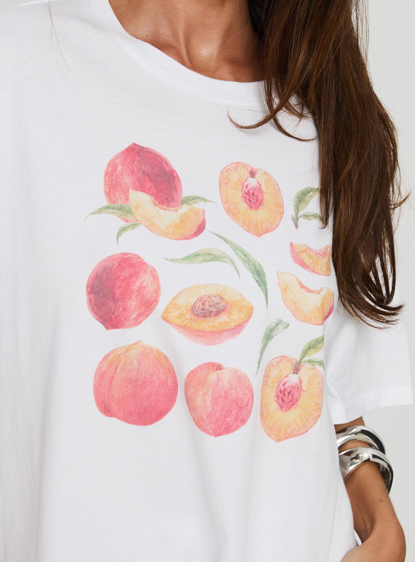 Sweet Peach Oversized Graphic Tee White - Image 6