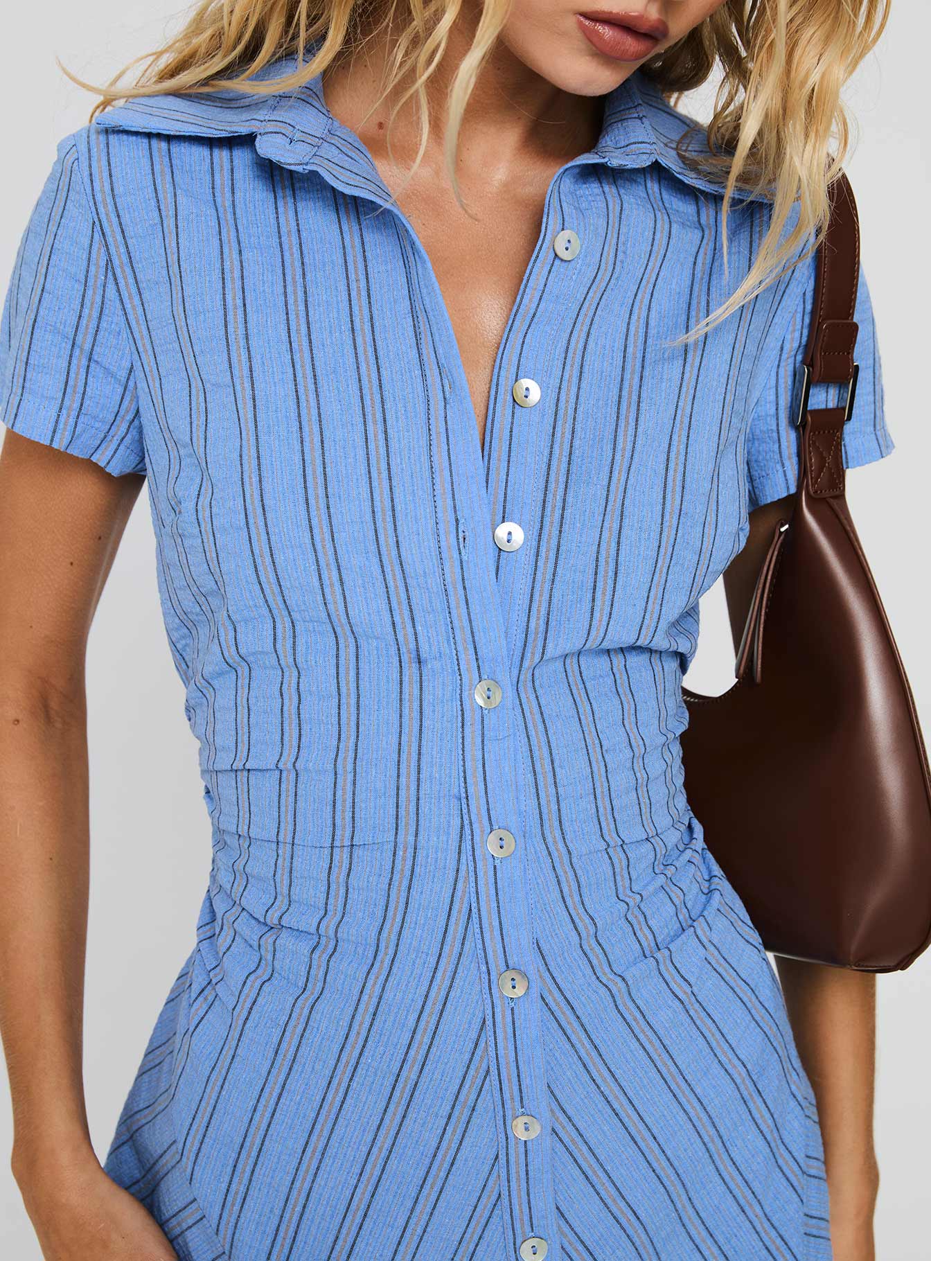 Saydie Button Down Mini Dress Blue Stripe - Image 5