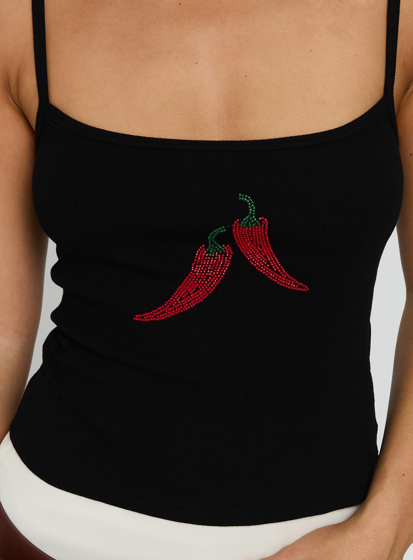 Sweetscape Bead Detail Cami Top Chilli Black - Image 5
