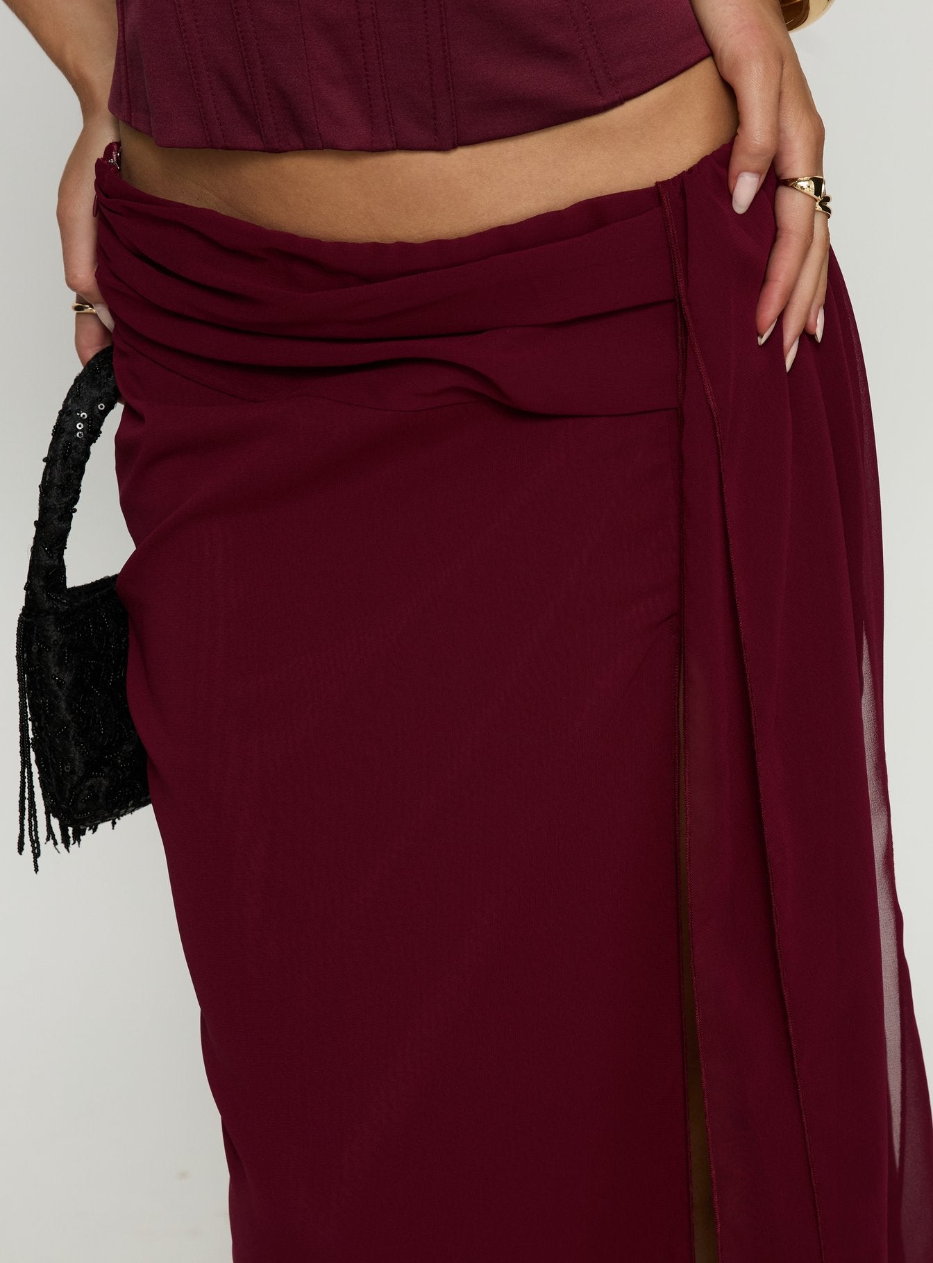 Hollian Draped Maxi Skirt Wine - Image 6