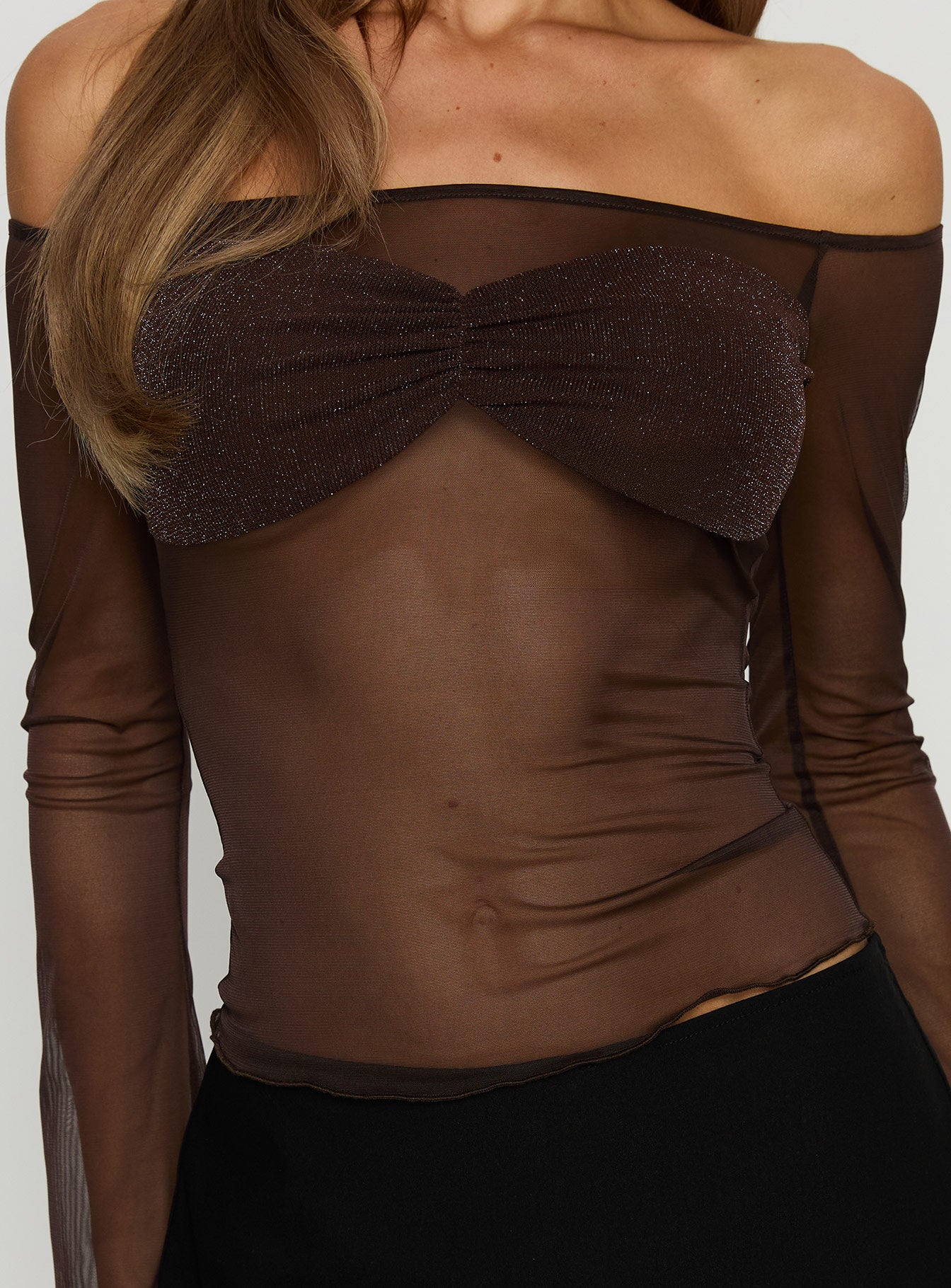 Jahnessa Sheer Long Sleeve Top Chocolate - Image 5