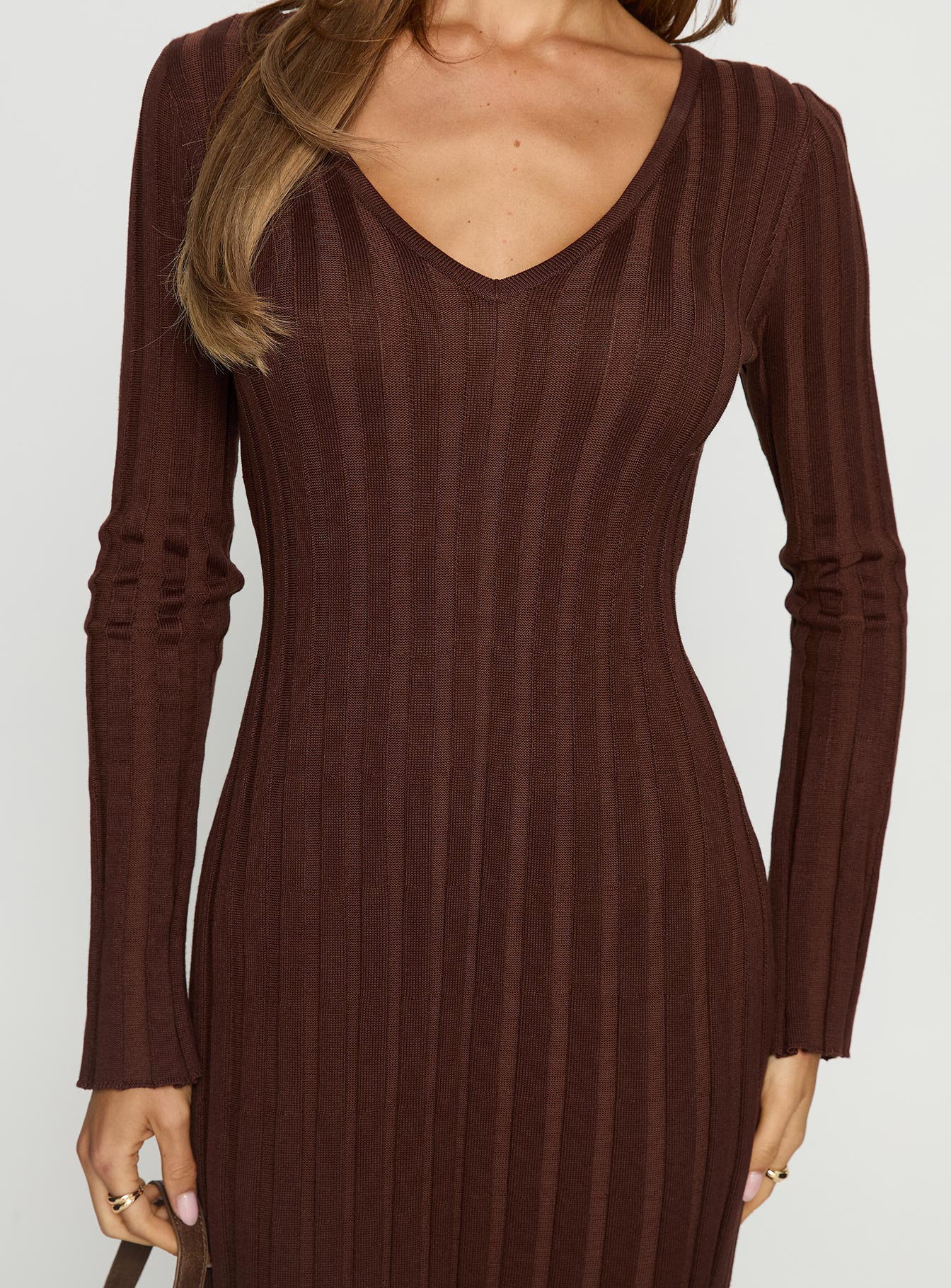Gratuita Long Sleeve Rib Maxi Dress Chocolate - Image 5