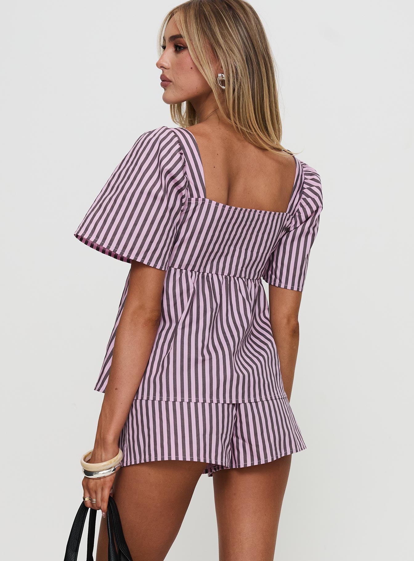 Two Young Hearts Tie Up Set Pink Brown Stripe - Image 6