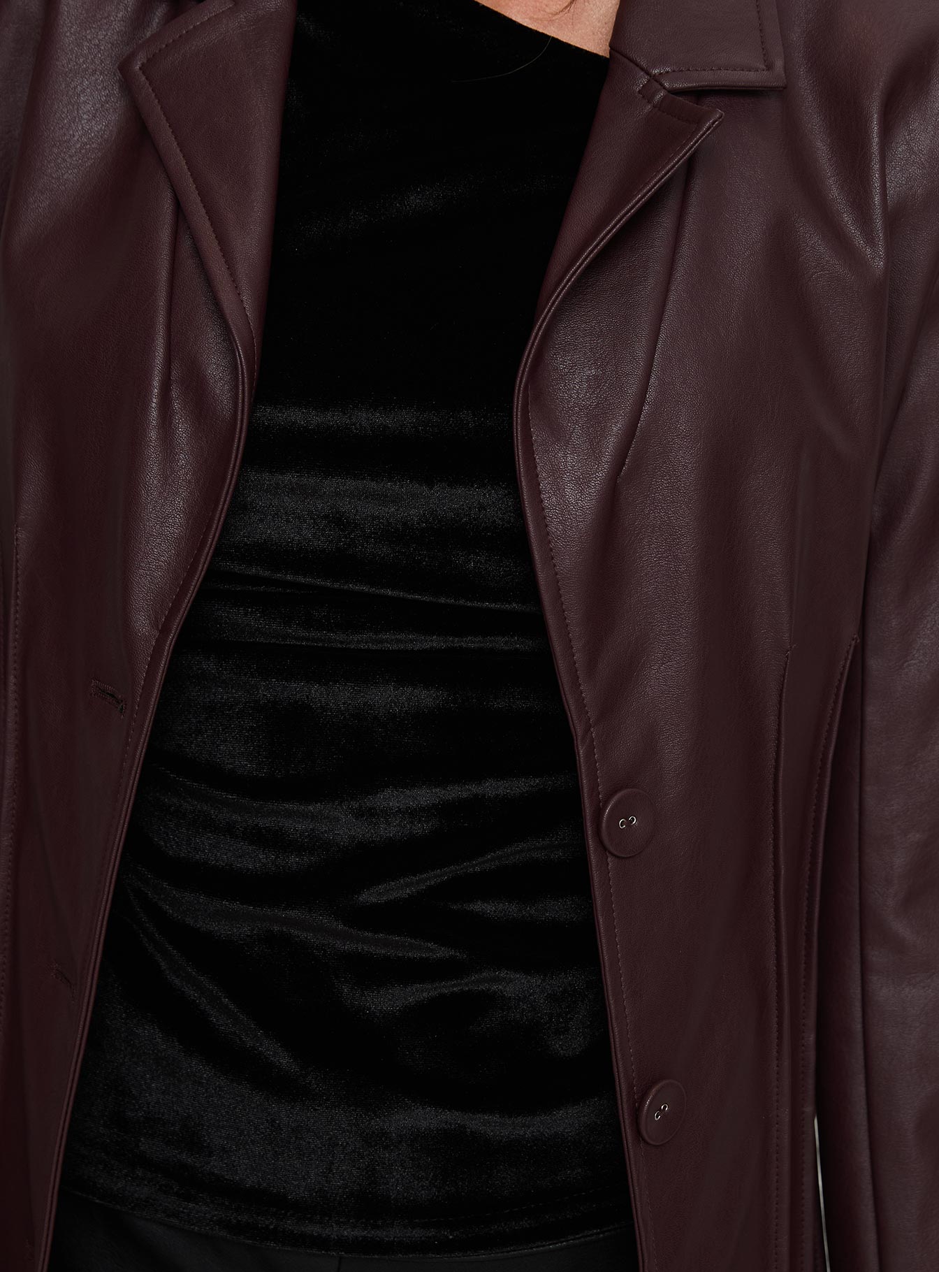 Speak Easy Long Line Faux Leather Coat Burgundy - Image 6