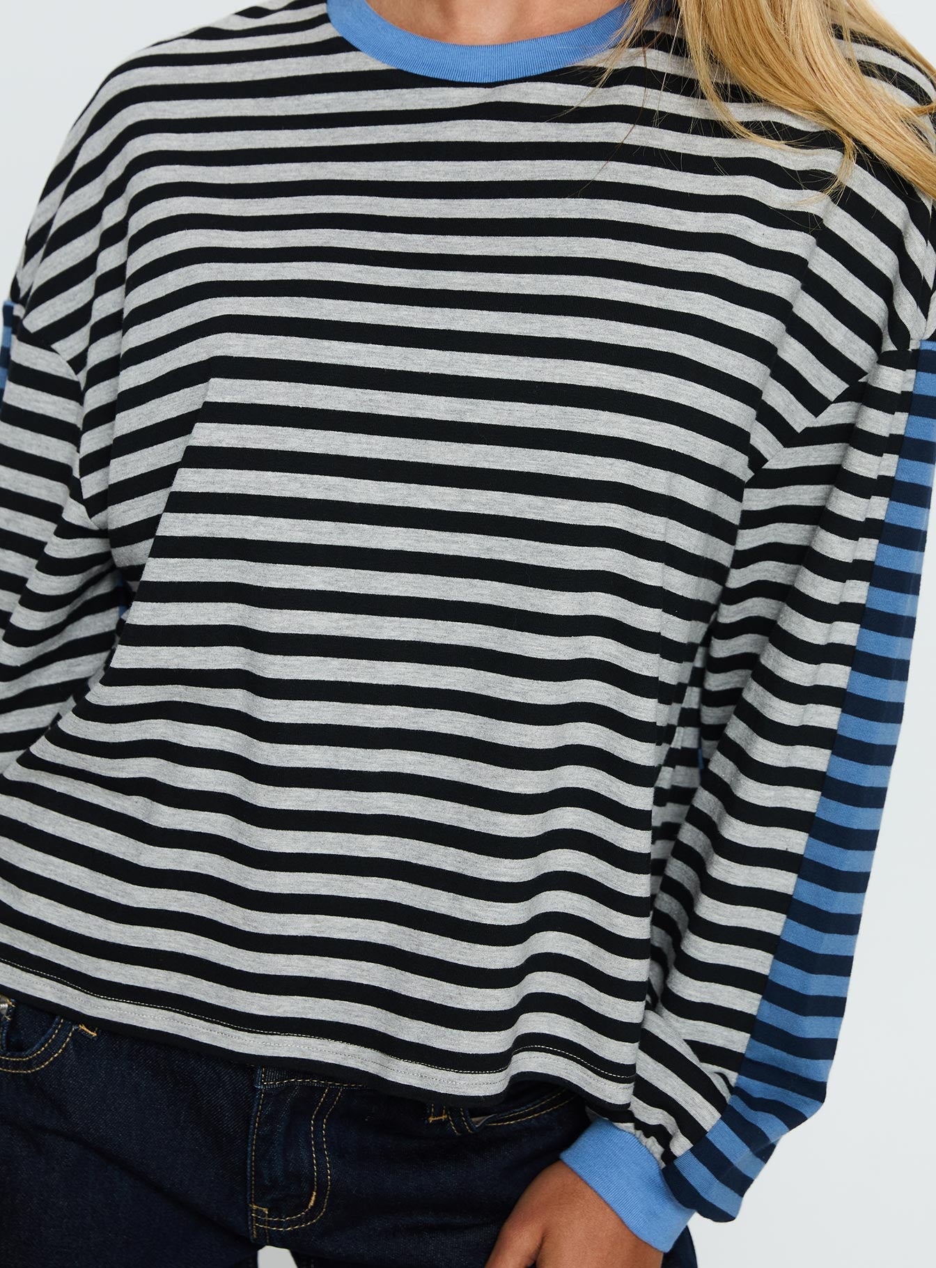 Taysha Long Sleeve Top Black Grey Stripe - Image 6