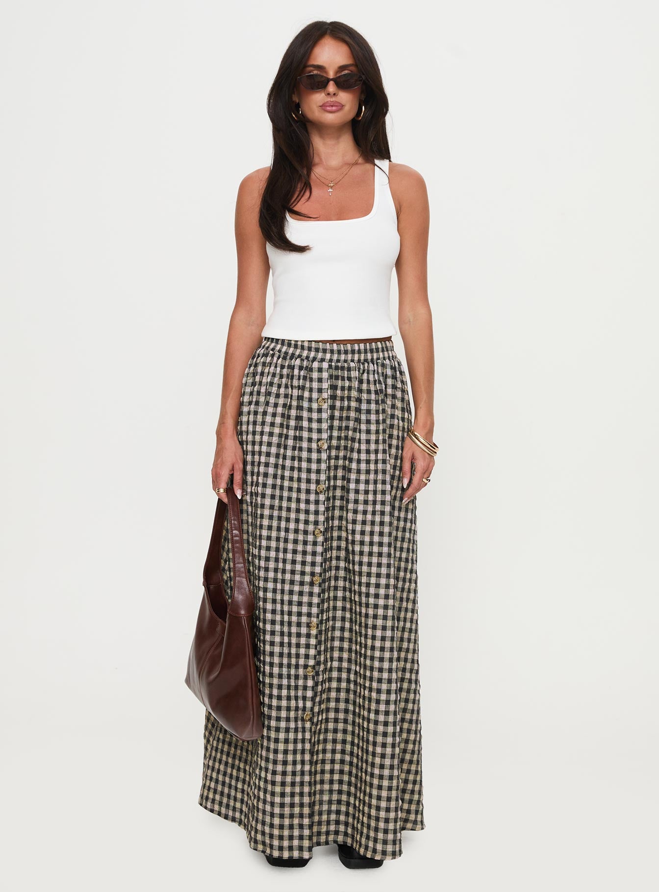 Cartmel Check Maxi Skirt Black Cream - Image 7