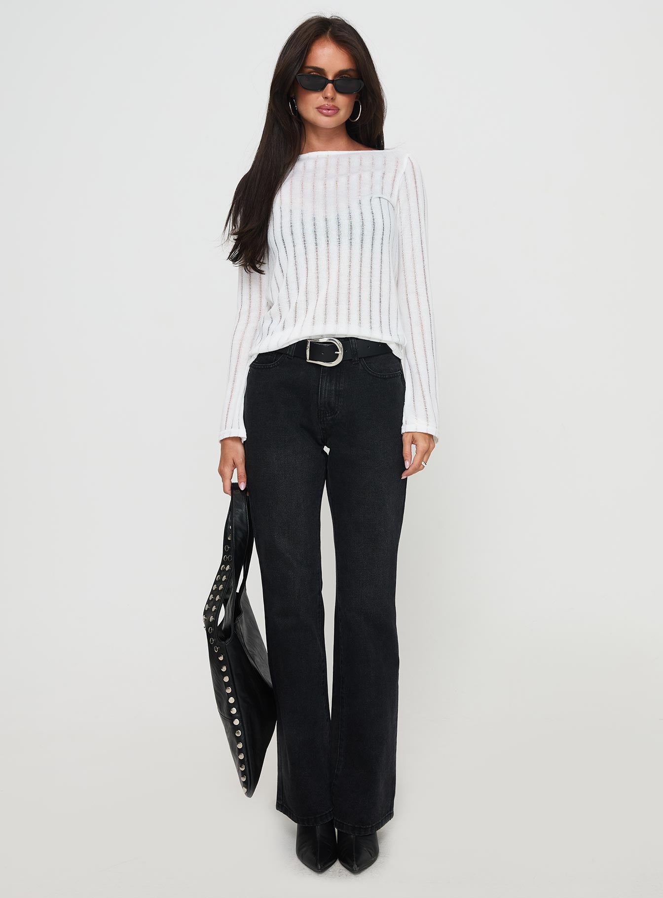 Tuppence Ribbed Long Sleeve Top White - Image 7