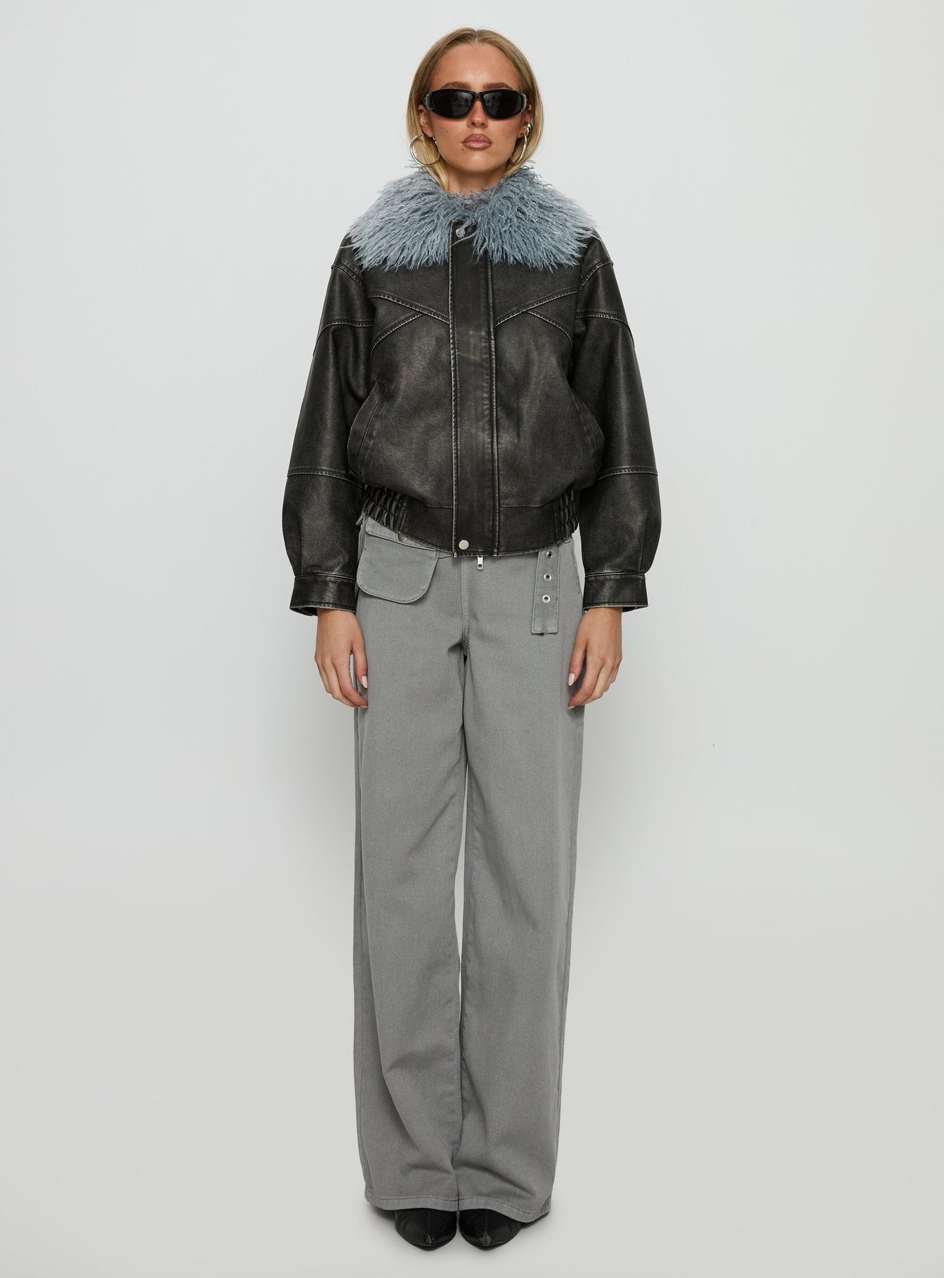 Brittanni Fluffy Collar Jacket Black Blue - Image 7