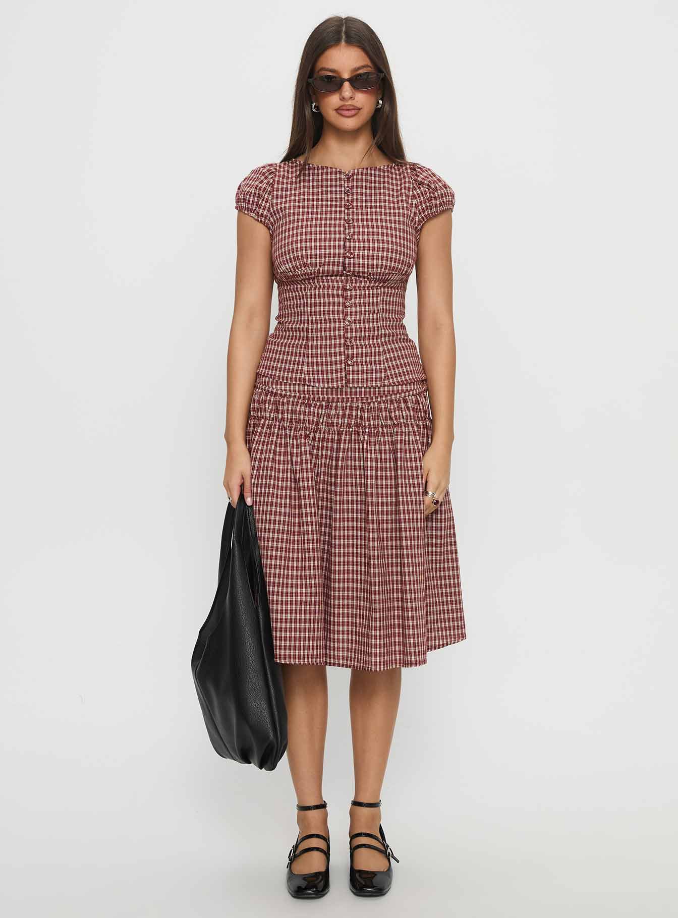Alixandra Puff Sleeve Blouse Top Red Check - Image 7