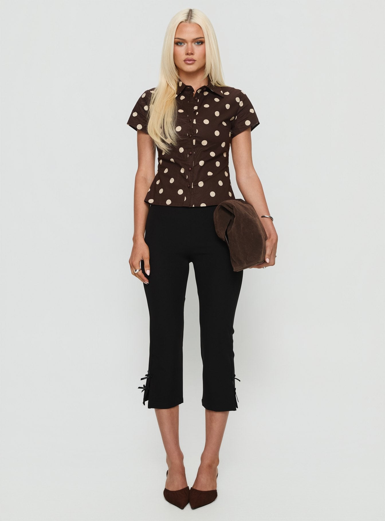 Lift Off Button Up Top Choc Lemon Polka - Image 7
