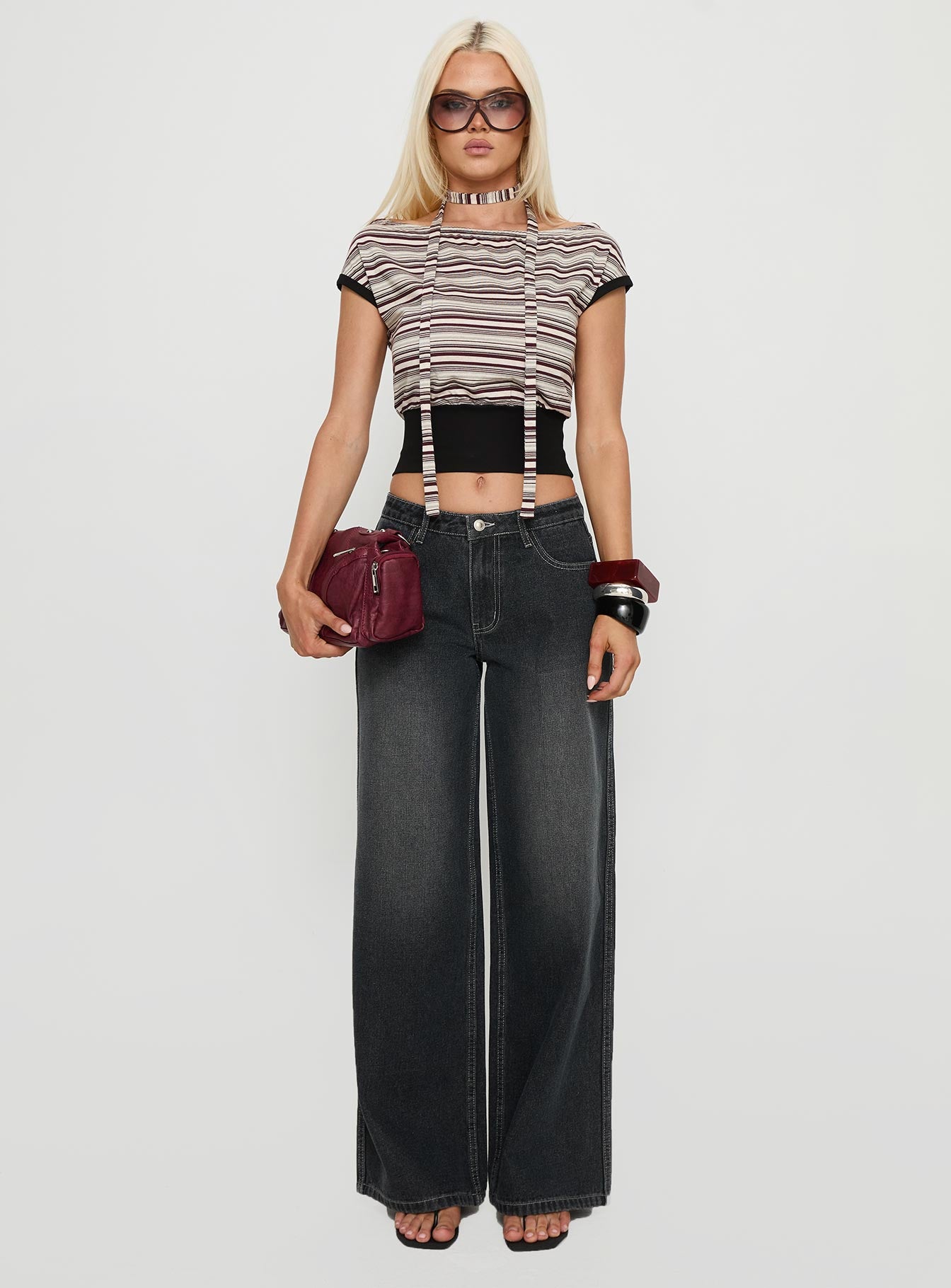 Ramos Low Rise Wide Leg Jeans Dark Grey Wash - Image 7