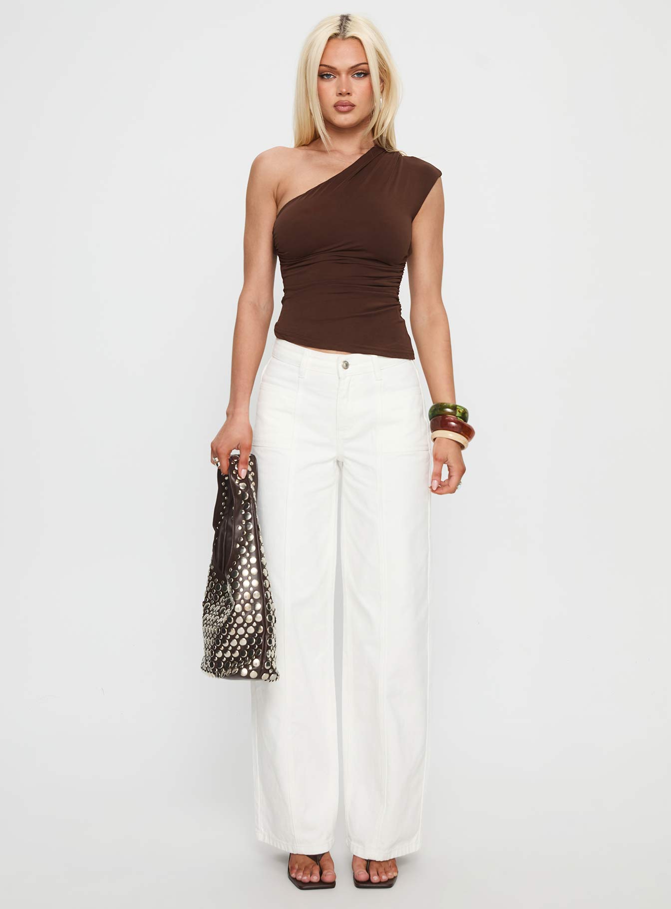Amelyn One Shoulder Top Brown - Image 7