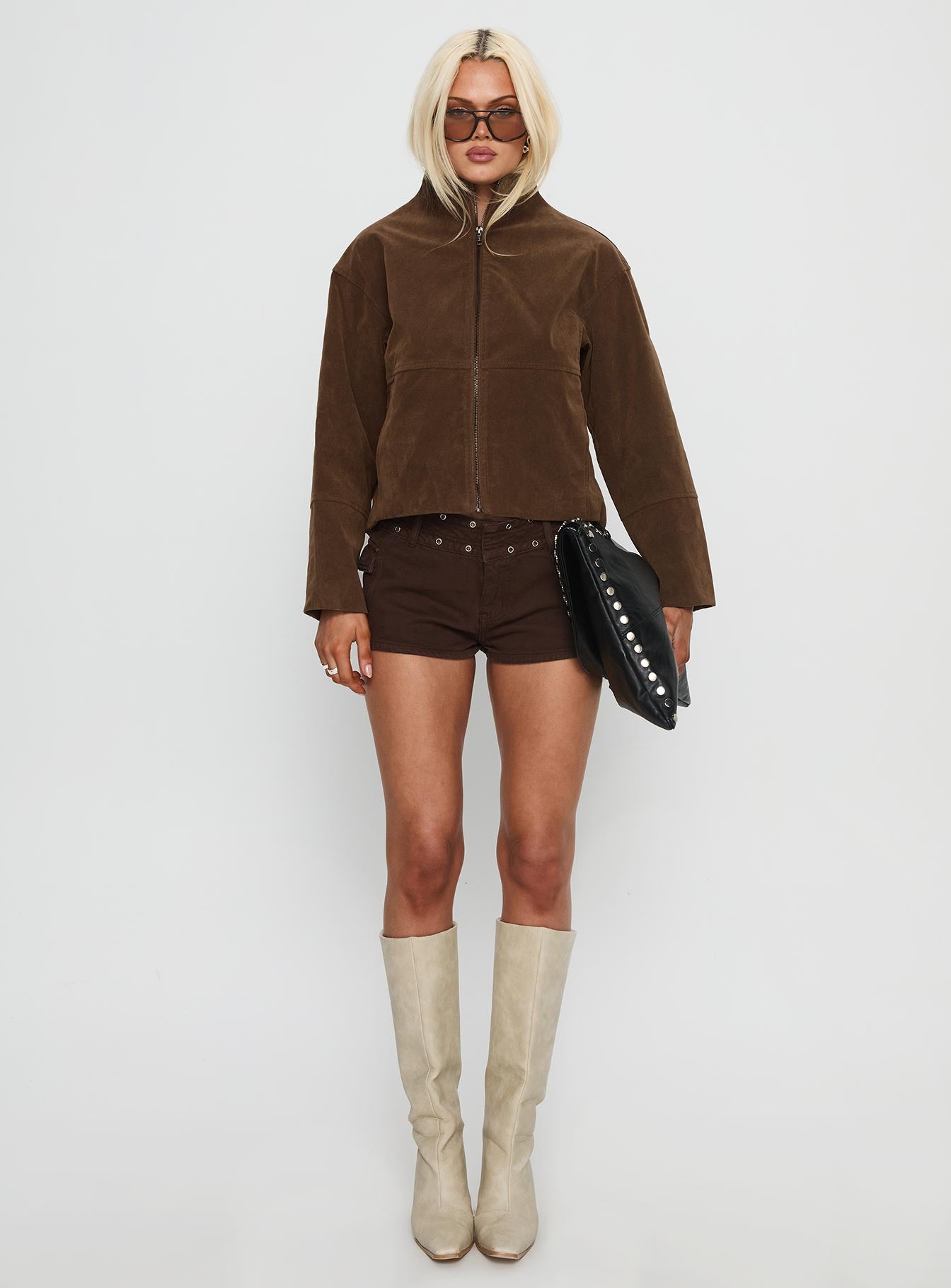 Jessalynn Faux Suede Zip Through Jacket Brown - Image 8