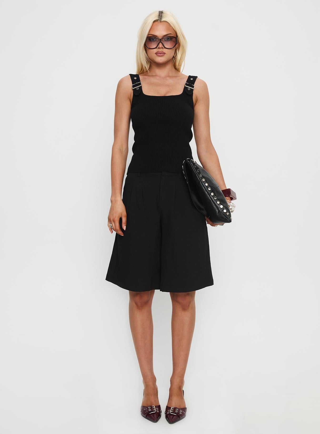 Need No Savior Buckle Strap Top Black - Image 7