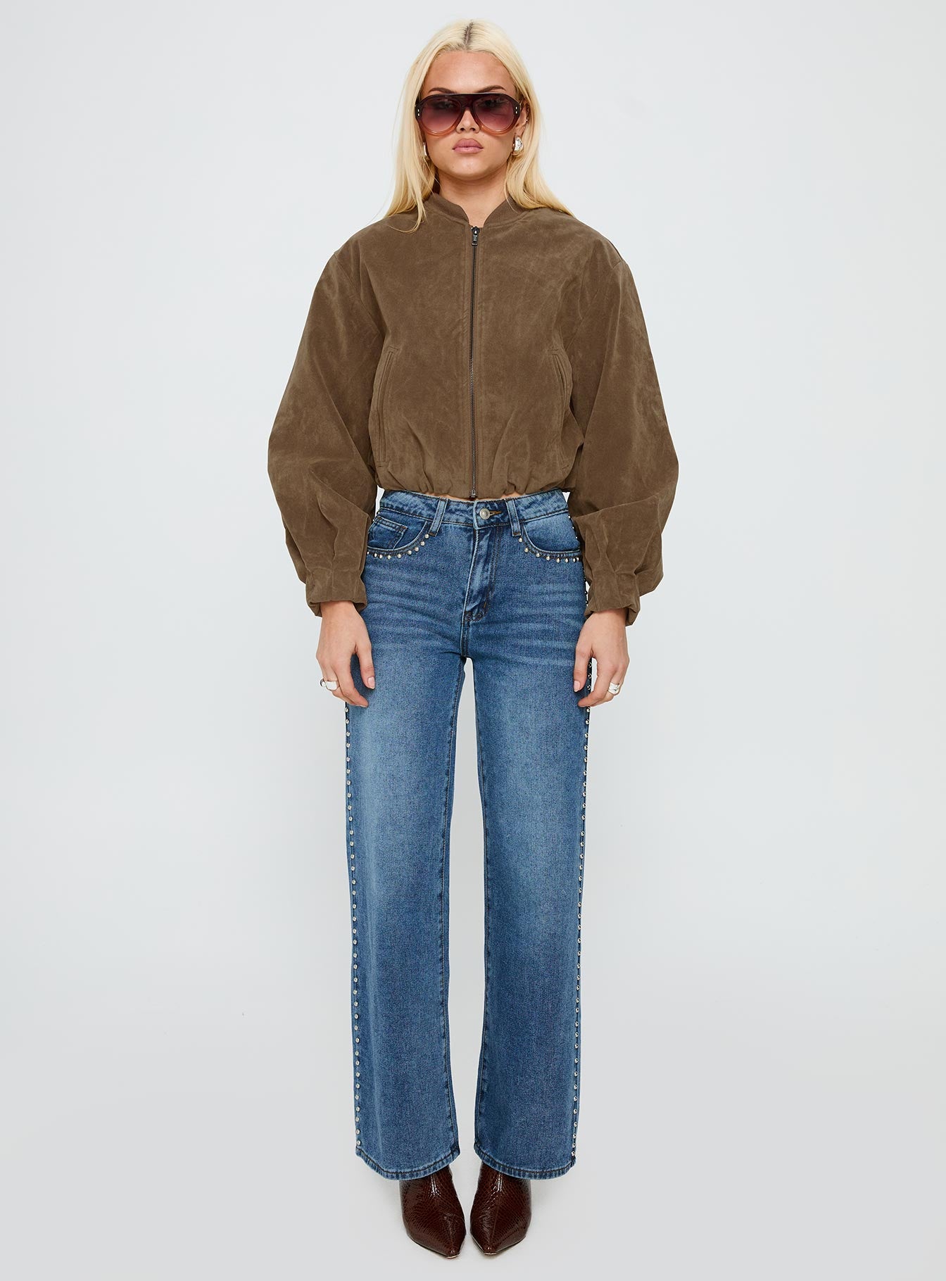 Saving Up Mid Rise Straight Leg Studded Jeans Mid Blue - Image 7