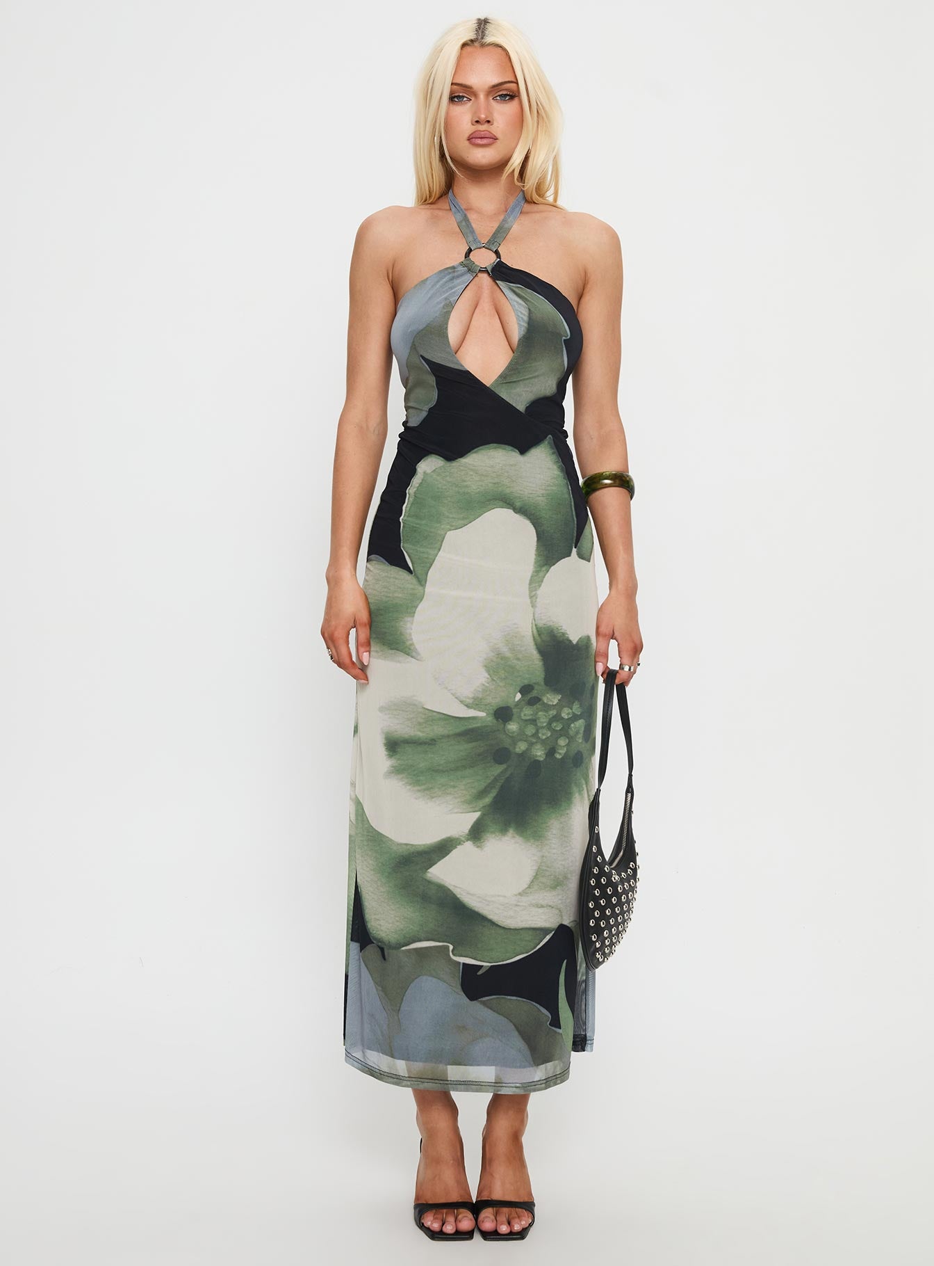 Zelle Halter Cut Out Maxi Dress Blue Multi - Image 7